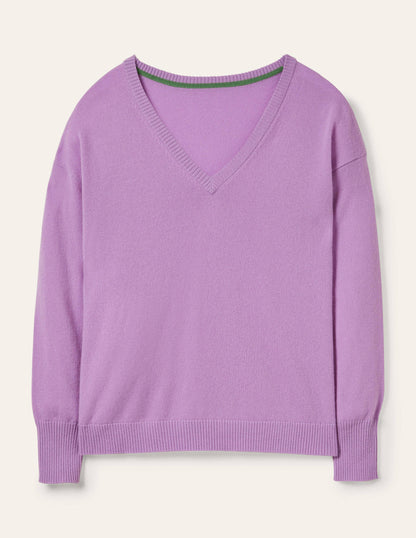 Lässiger Kaschmirpullover mit V-Ausschnitt-Afrikanisches Violett-6
