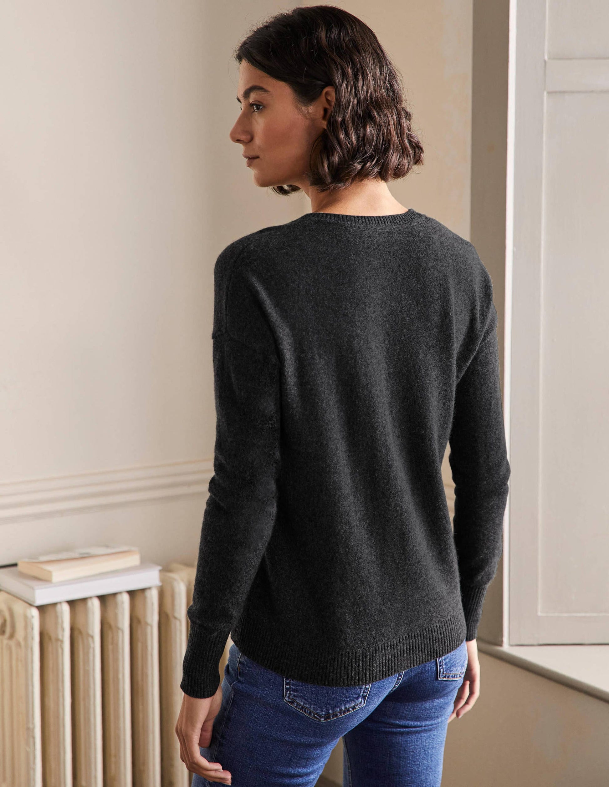 Cashmere Cardigan-Charcoal Melange-3