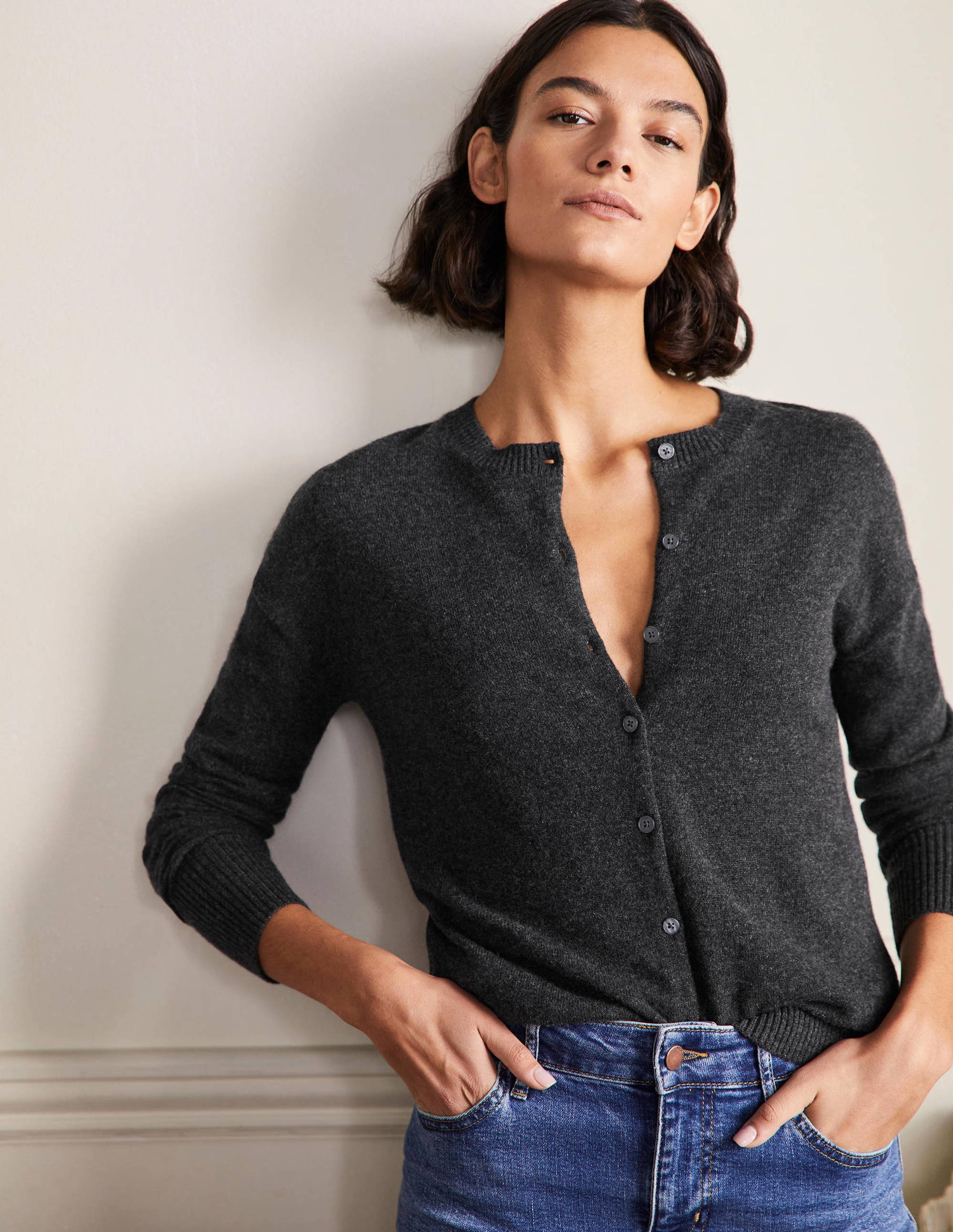 Cashmere Cardigan-Charcoal Melange-4