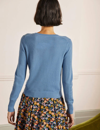 Cashmere Cropped Cardigan-Riviera Blue