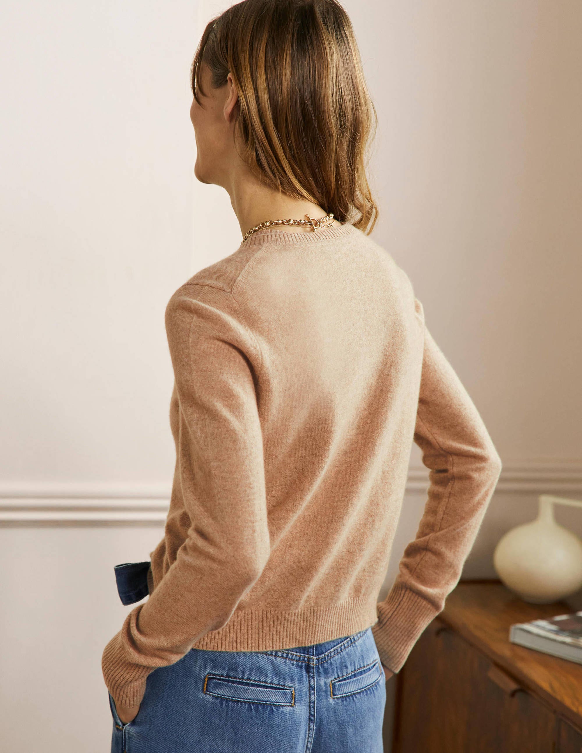Cashmere Cropped Cardigan-Chinchilla Melange - Image 3