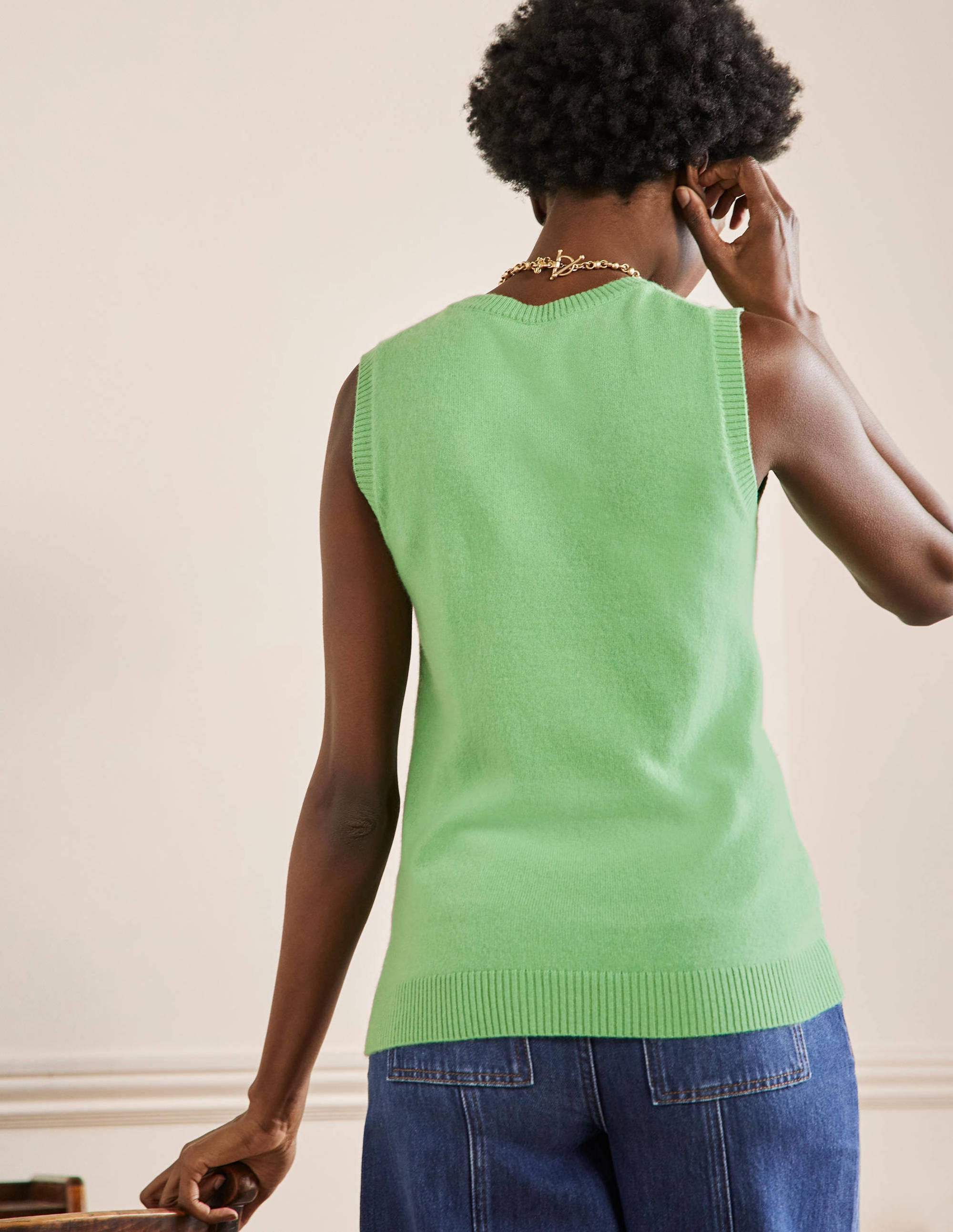 Cashmere Knitted Tank Top-Zephyr Green - Image 3