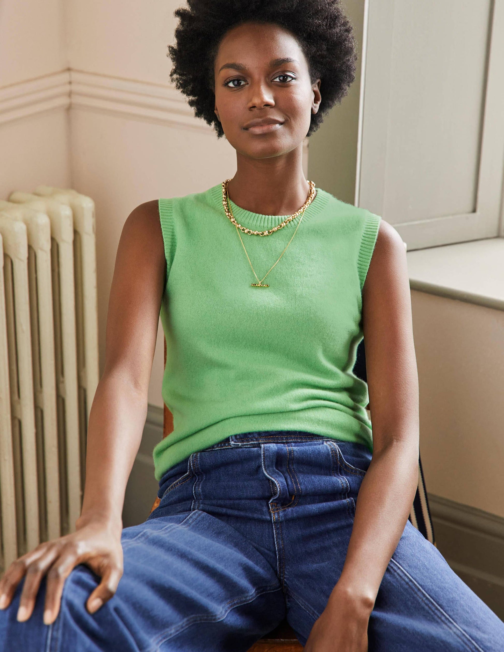 Cashmere Knitted Tank Top-Zephyr Green-4