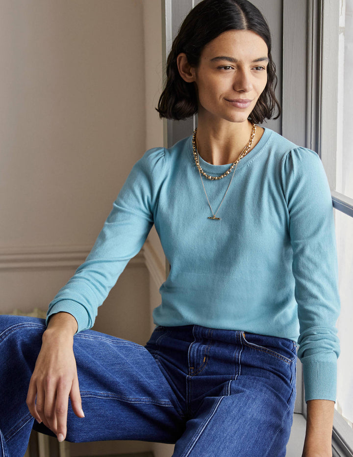 Cotton Crew Neck Jumper-Dusty Blue