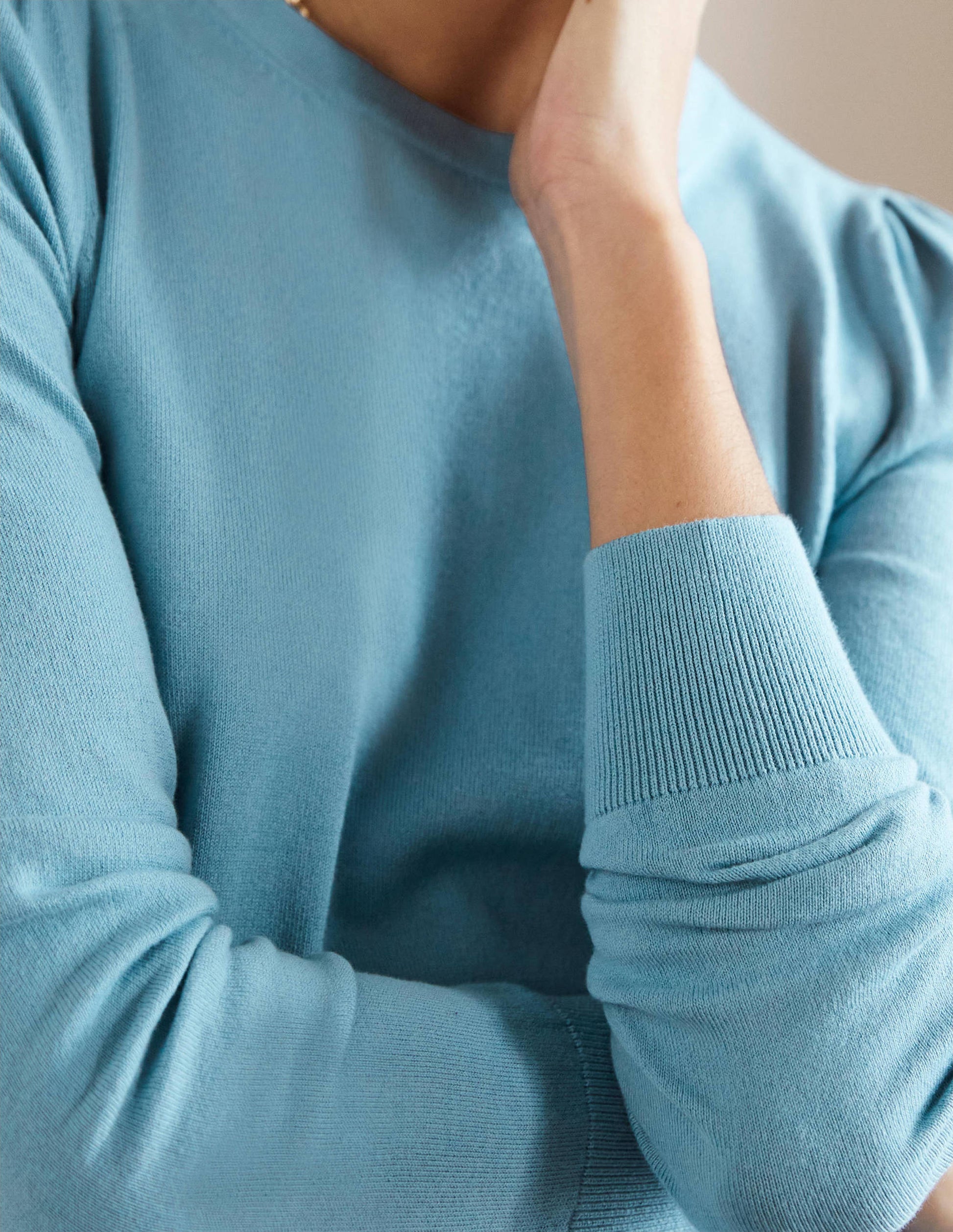 Cotton Crew Neck Jumper-Dusty Blue-2