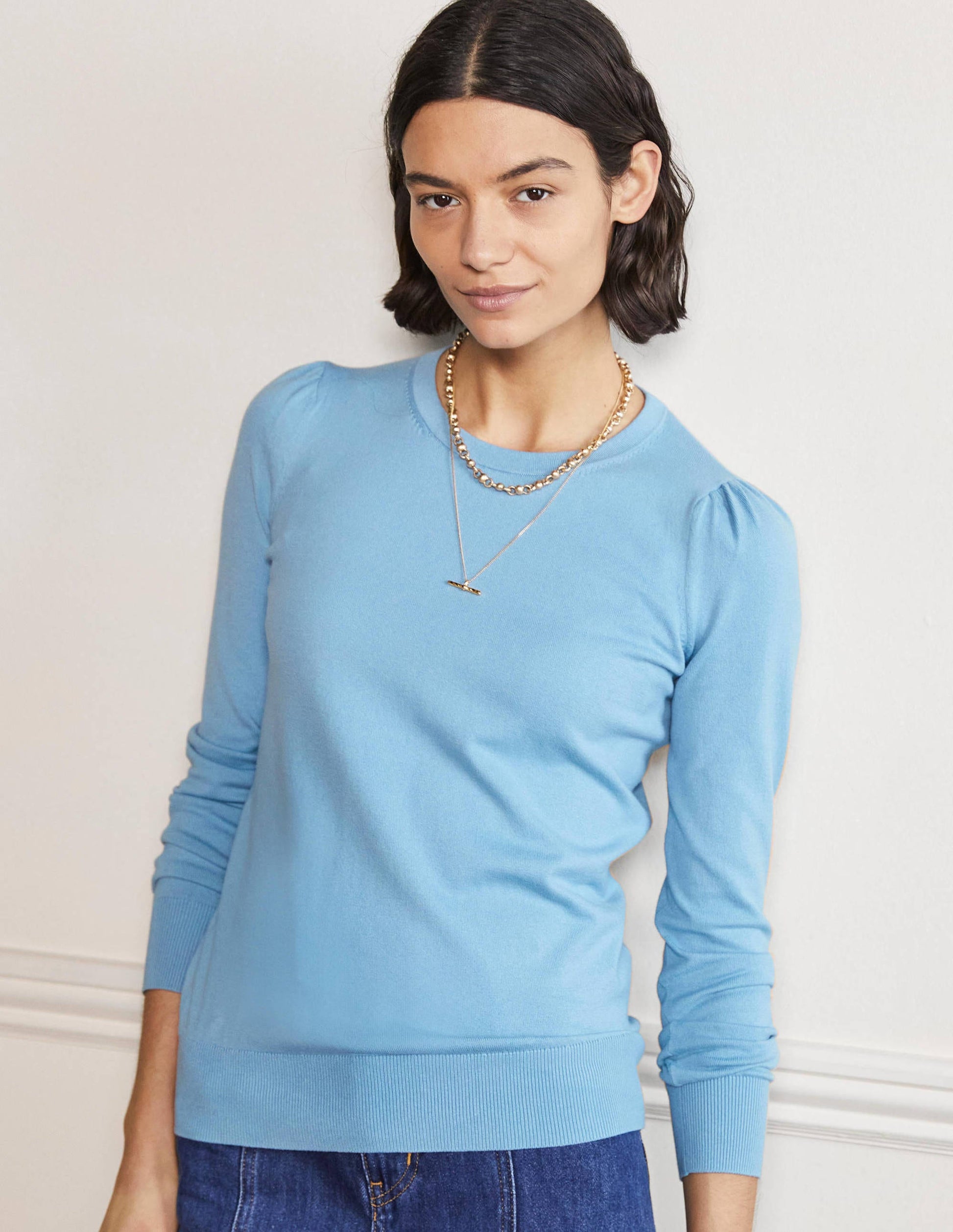 Cotton Crew Neck Jumper-Dusty Blue-4
