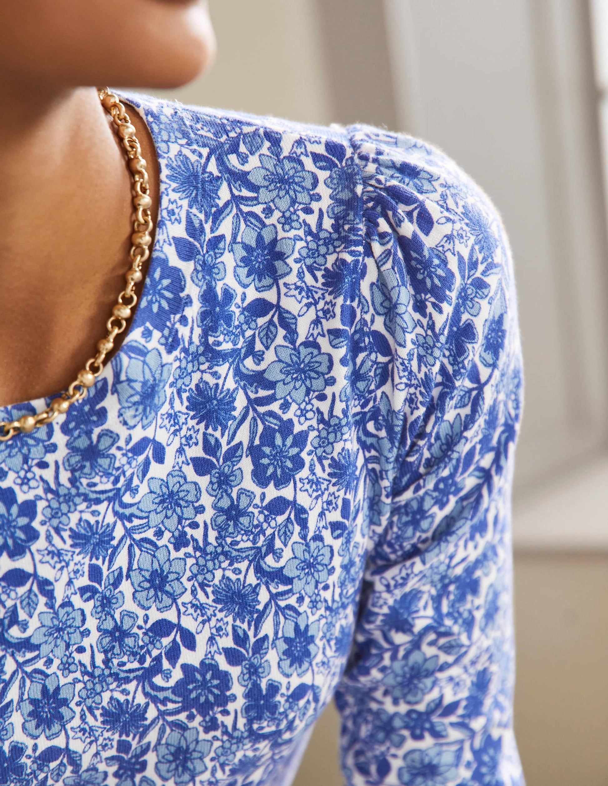 Cotton Crew Neck Jumper-Dawn Sky, Floret Bloom-2