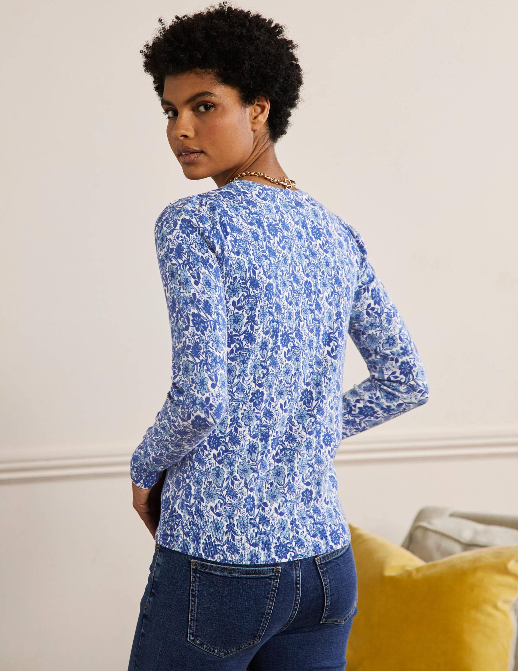 Pull col rond en coton-Ciel matinal, motif Floret Bloom - Image 3
