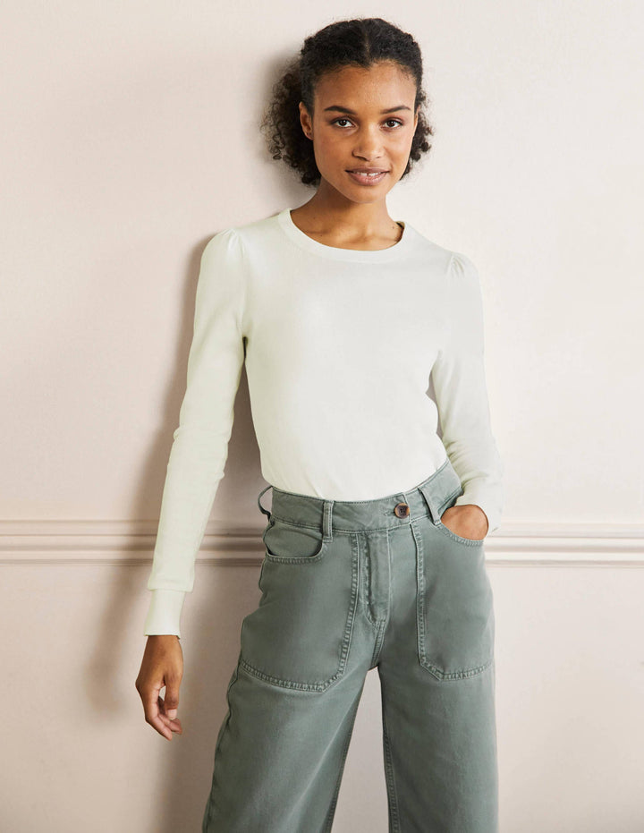 Cotton Crew Neck Jumper-Ivory