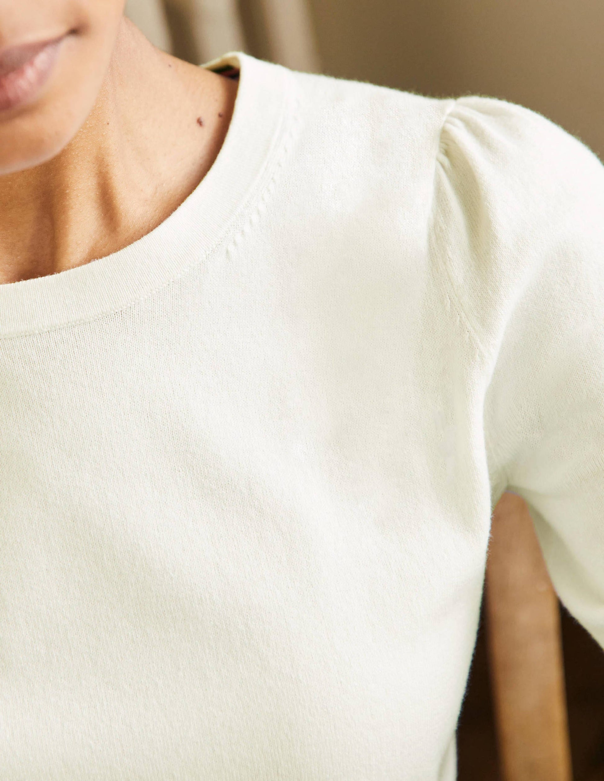 Cotton Crew Neck Jumper-Ivory-2