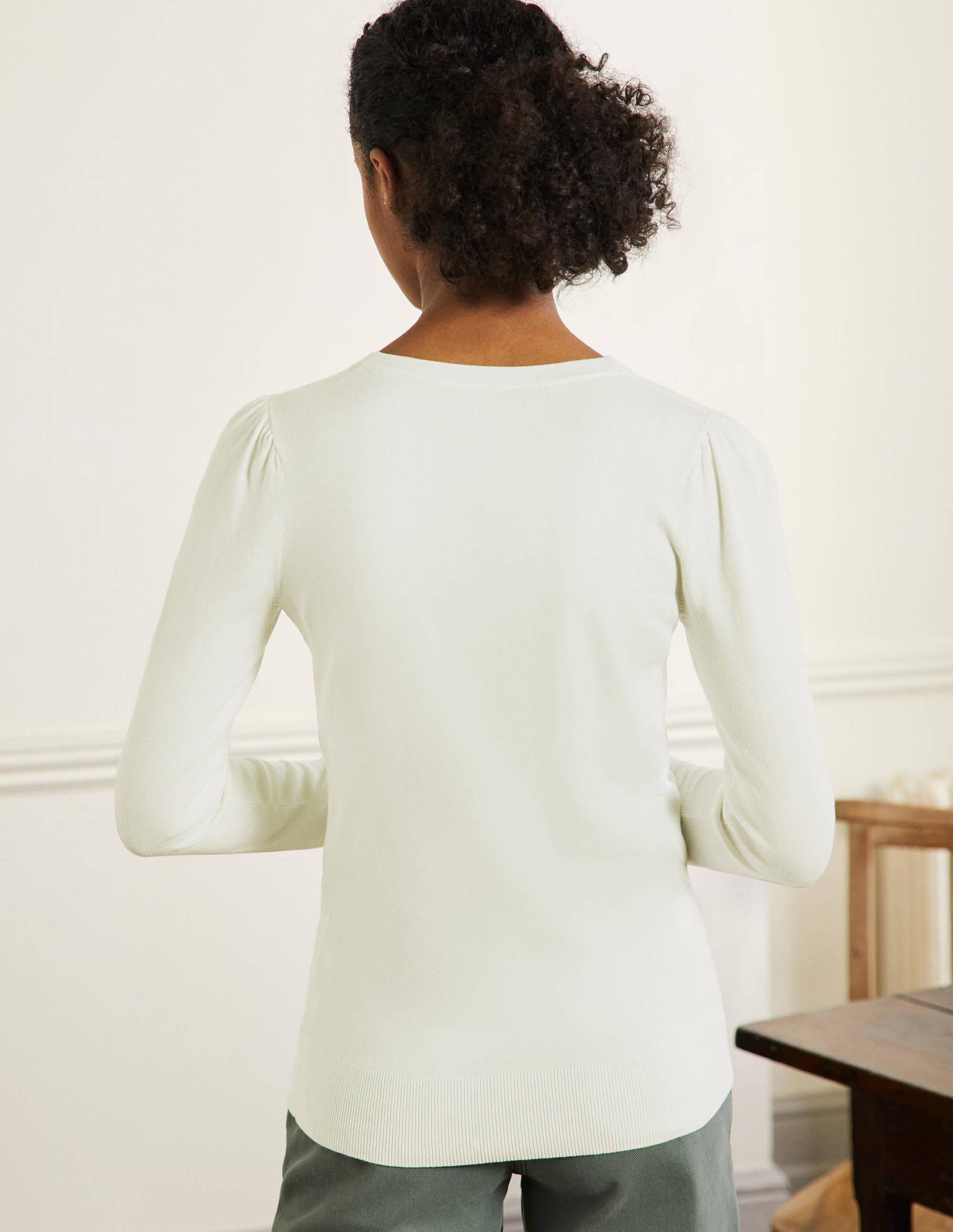Cotton Crew Neck Jumper-Ivory-3