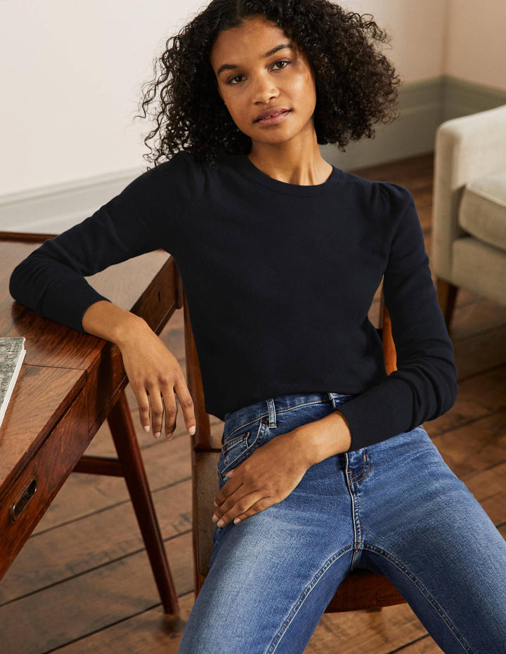 Cotton Crew Neck Jumper-Navy