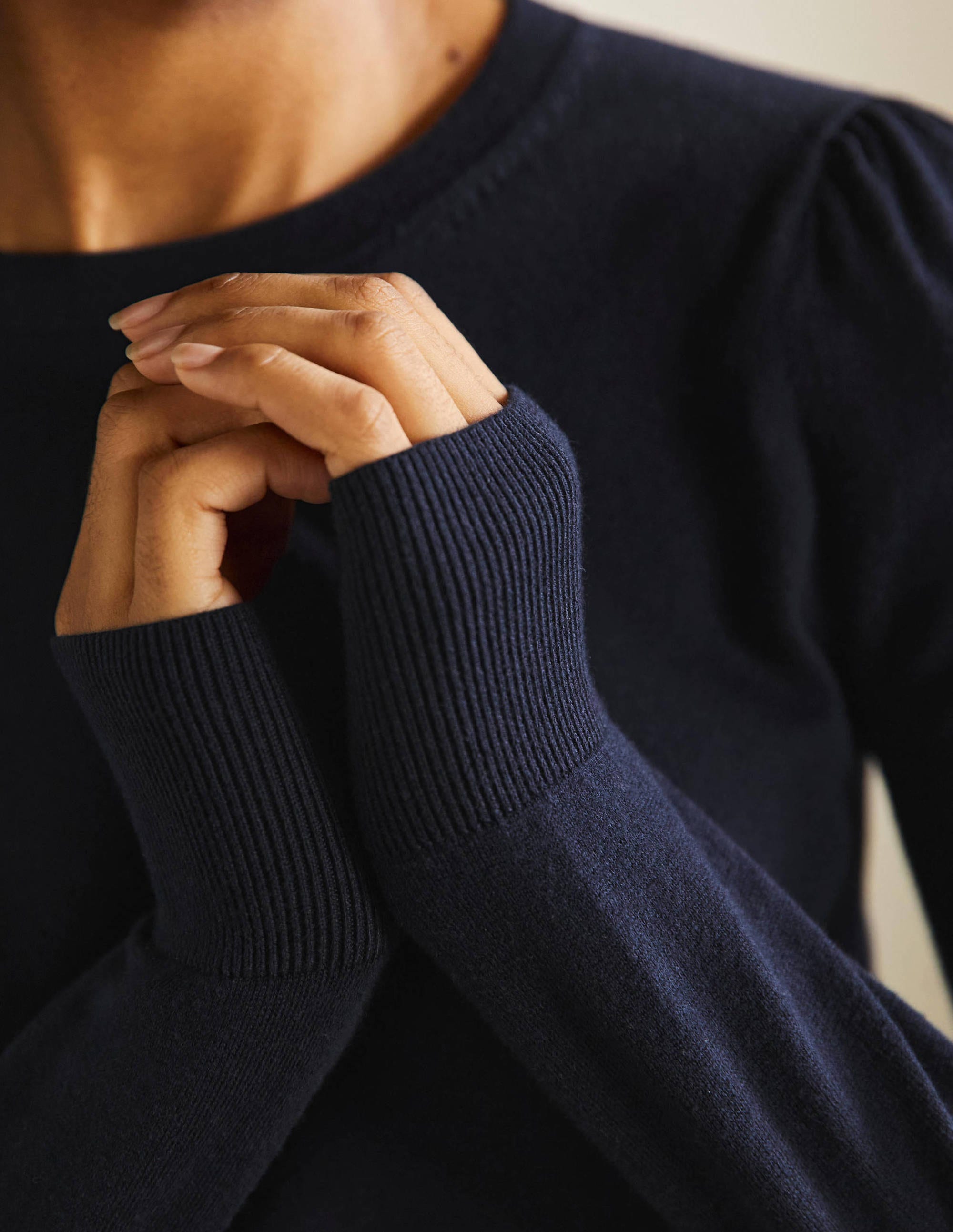 Pull col rond en coton-Bleu marine - Image 2