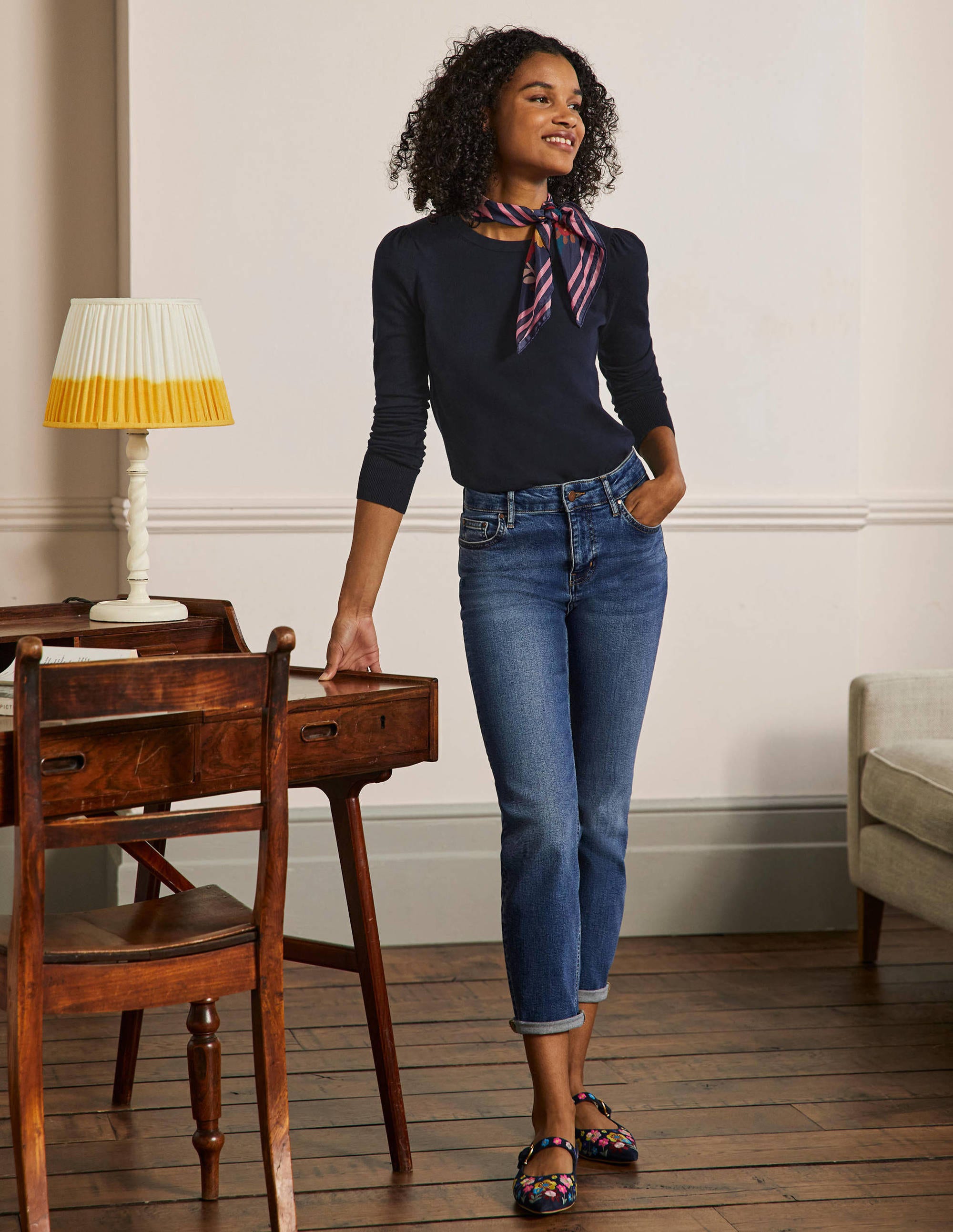 Pull col rond en coton-Bleu marine - Image 4