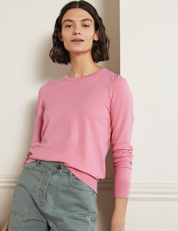 Cotton Crew Neck Jumper-Posy Pink