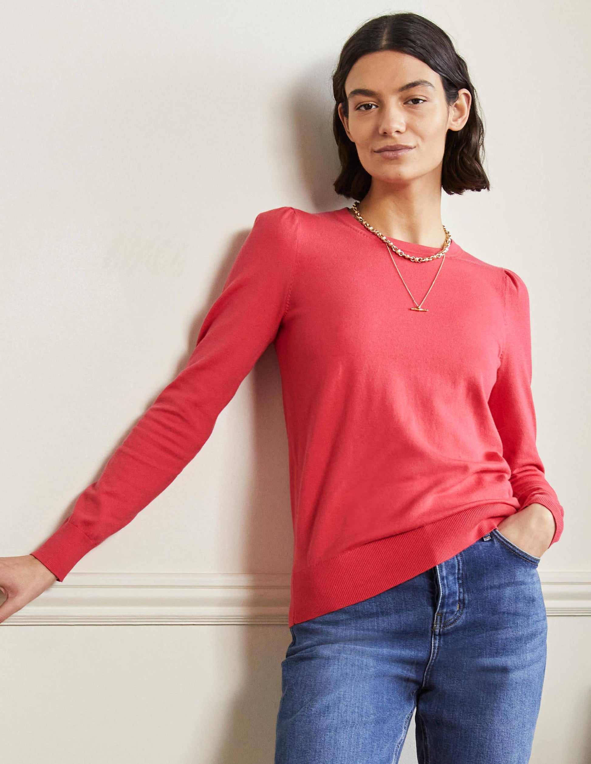 Cotton Crew Neck Jumper-Radish-1