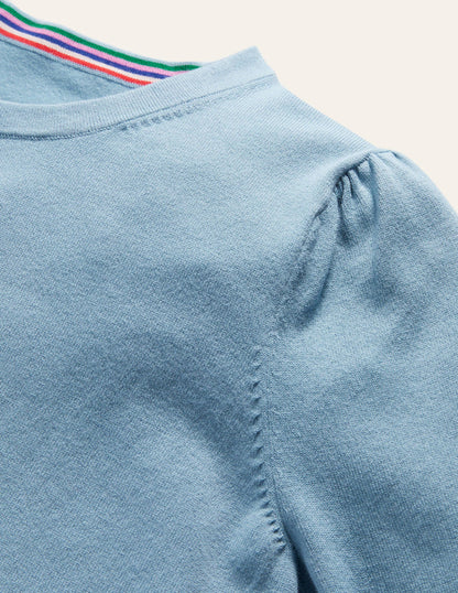 Cotton Crew Neck Cardigan-Dusty Blue-5