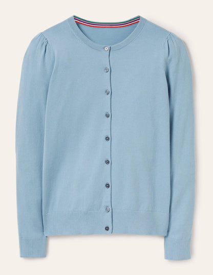 Cotton Crew Neck Cardigan-Dusty Blue-6