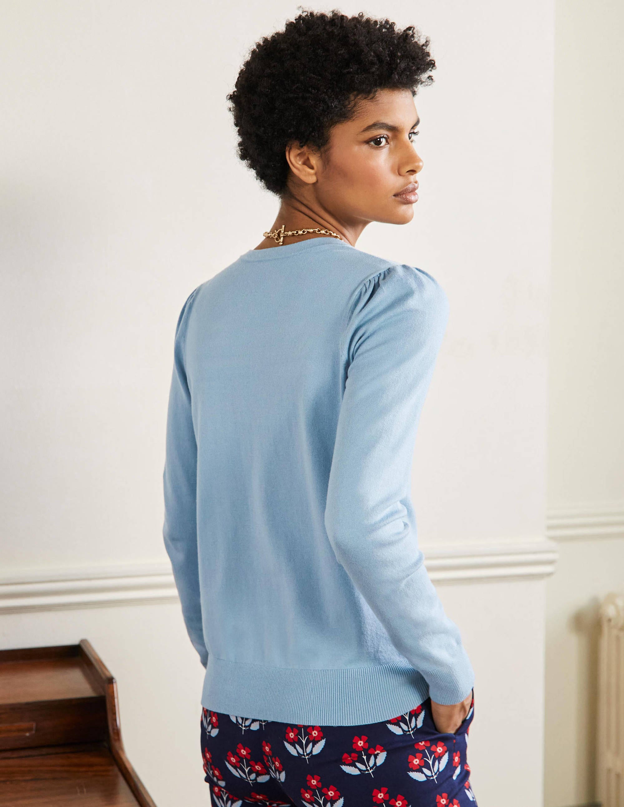 Cardigan en coton-Bleu poudré - Image 3