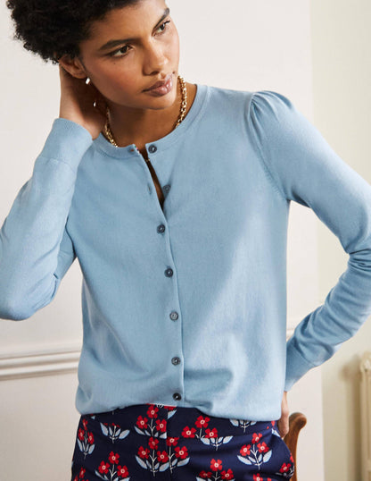 Cotton Crew Neck Cardigan-Dusty Blue-4