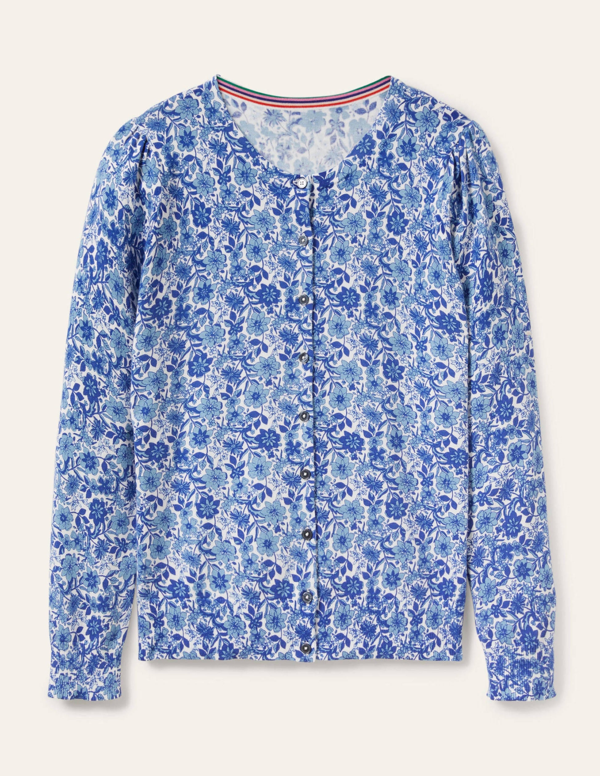 Cotton Crew Neck Cardigan-Dawn Sky, Floret Bloom-6