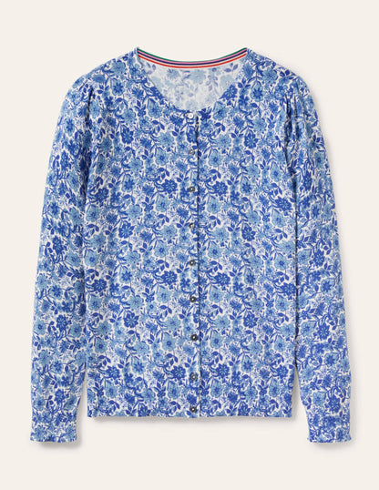Cotton Crew Neck Cardigan-Dawn Sky, Floret Bloom-6