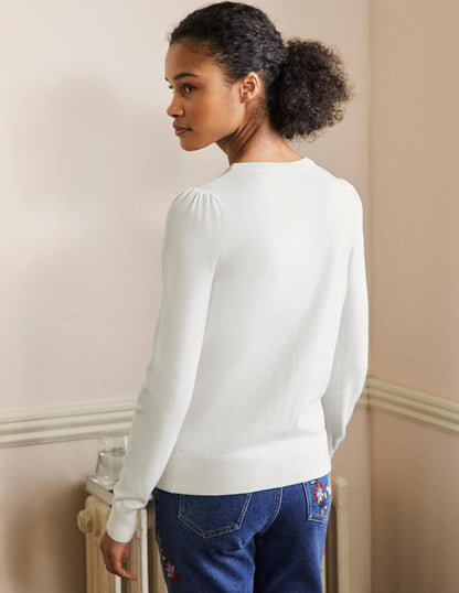 Cotton Crew Neck Cardigan-Ivory-3