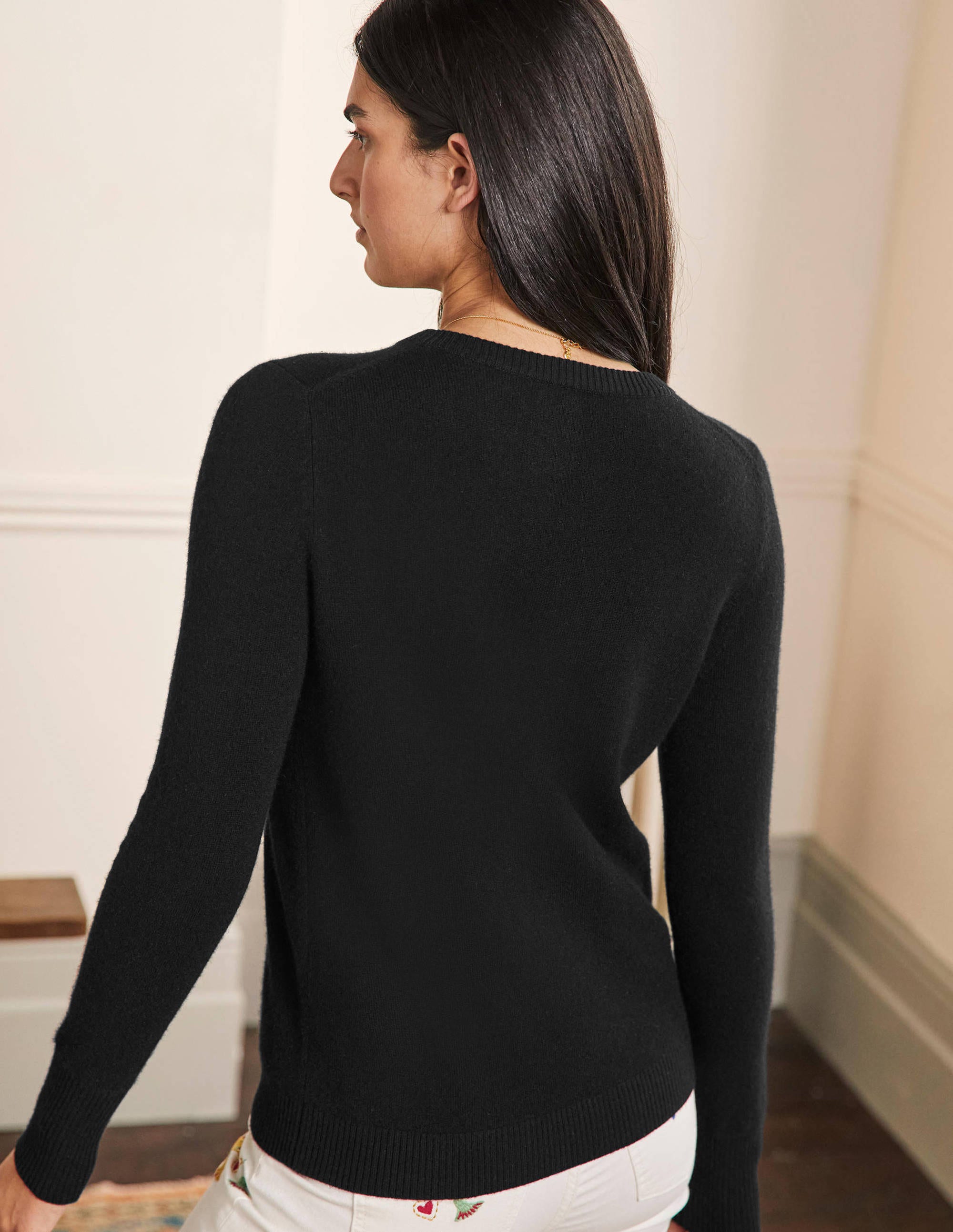 Pull col rond en cachemire-Noir - Image 3