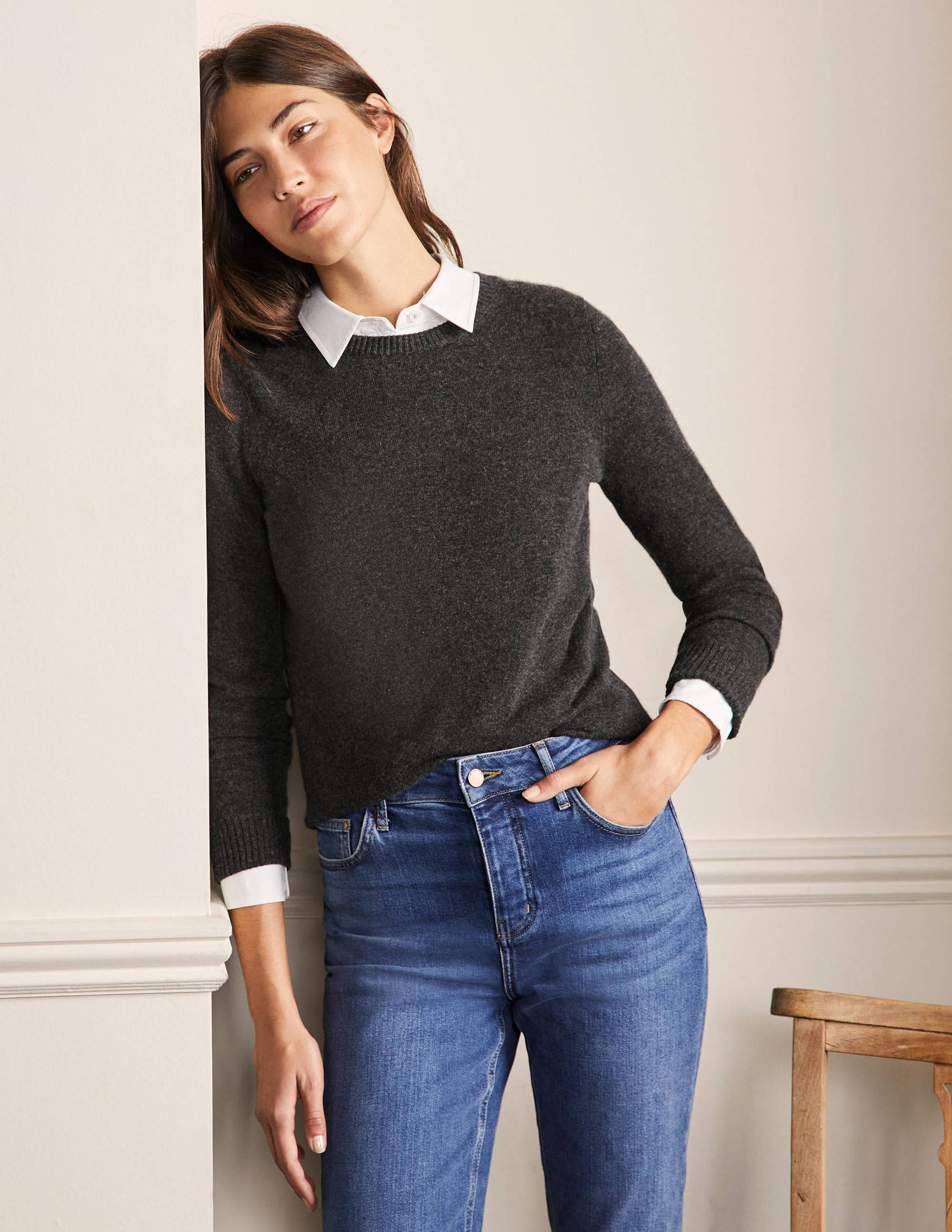Kaschmirpullover mit Rundhalsausschnitt-Anthrazit Melange - Image 1