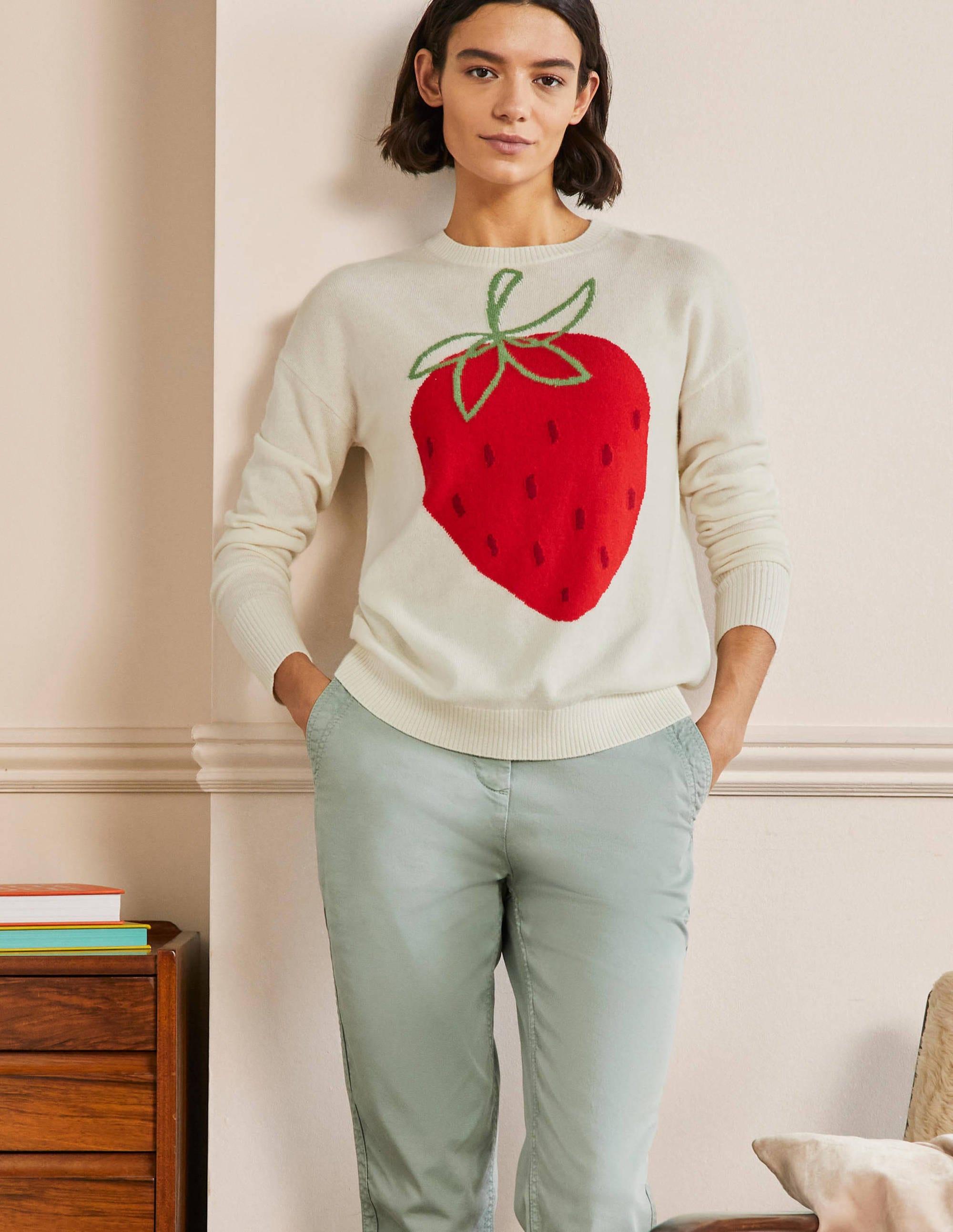 Margot Cashmere Jumper-Ivory, Strawberry - Image 1