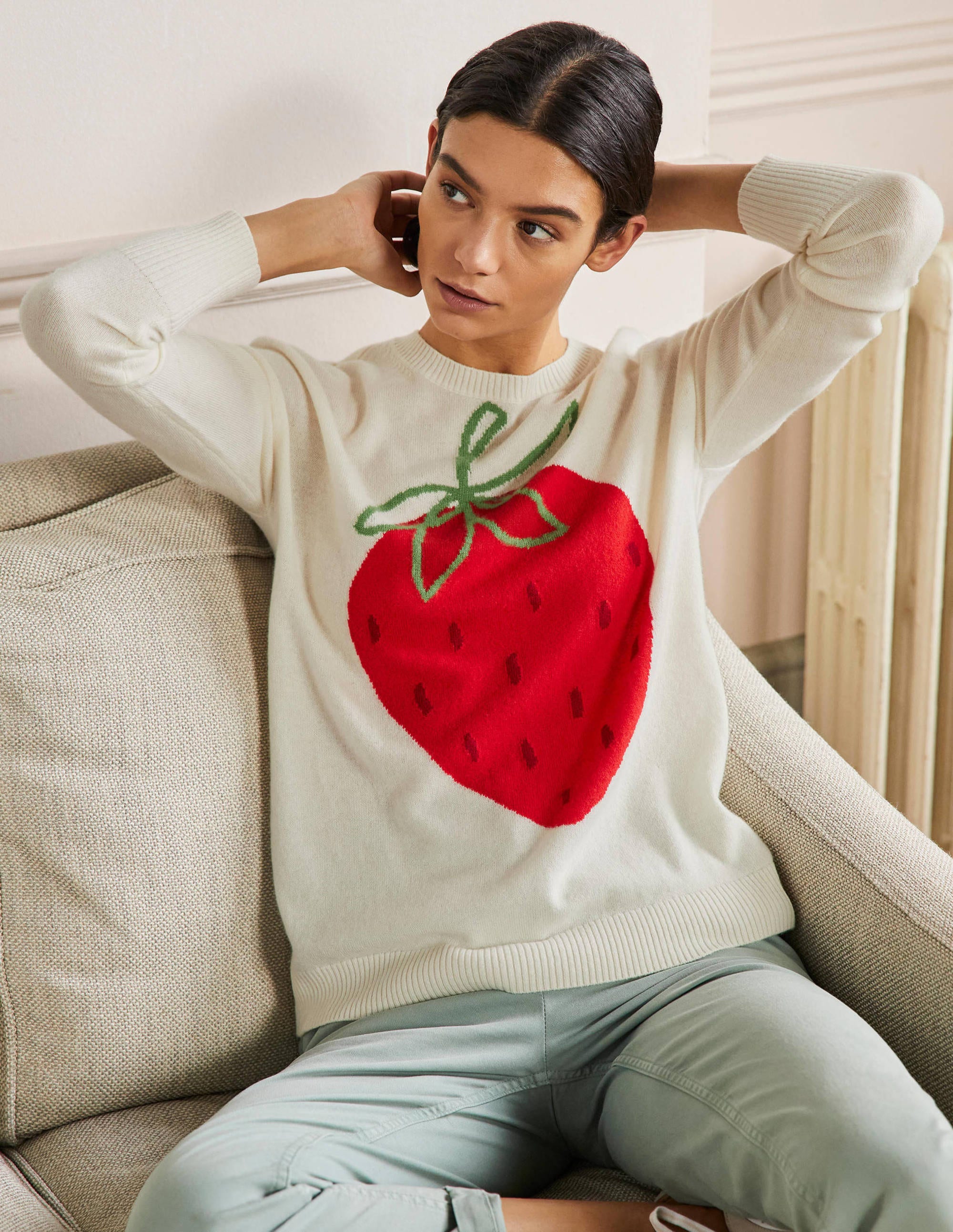 Margot Cashmere Jumper-Ivory, Strawberry - Image 4