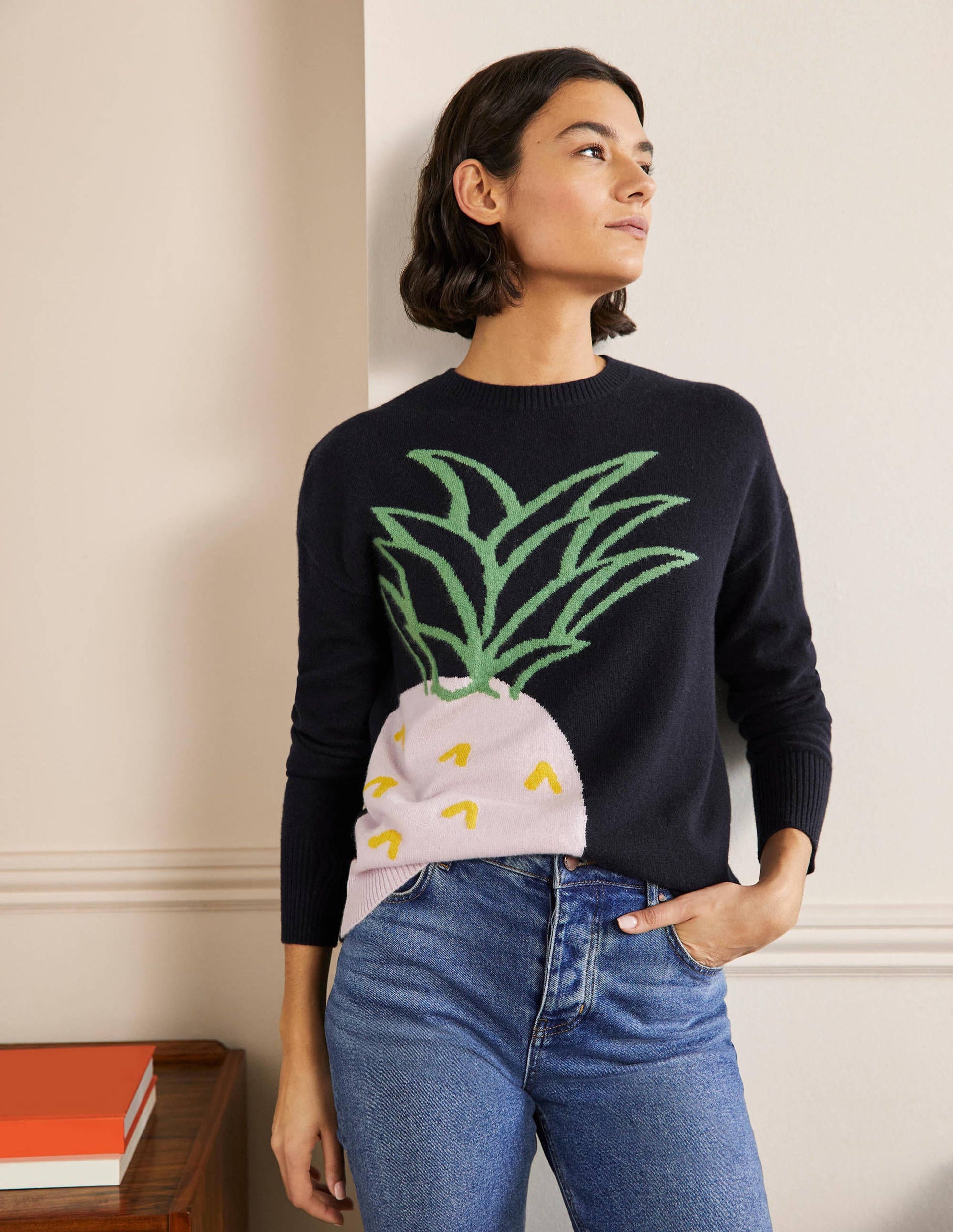 Margot Kaschmirpullover-Navy, Ananas-1