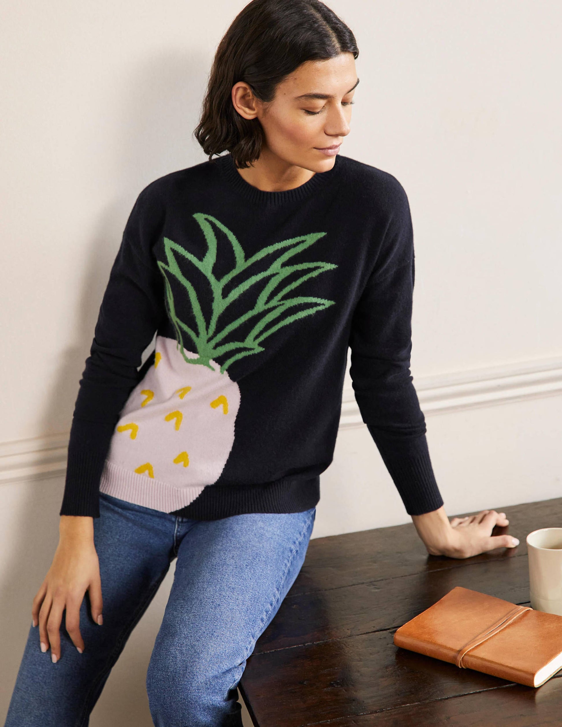 Margot Kaschmirpullover-Navy, Ananas-4