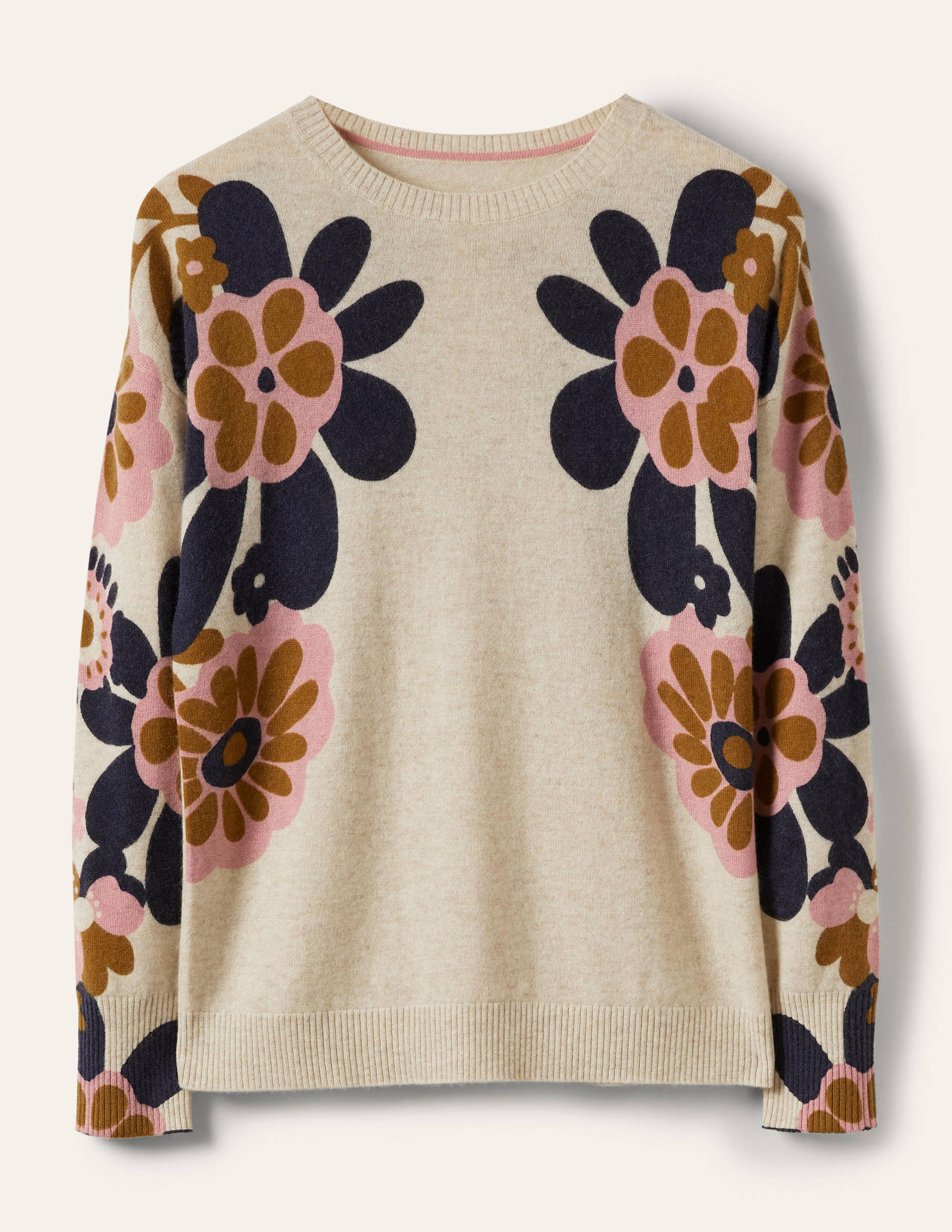 Margot Kaschmirpullover-Hellbeige Melange, Blüten - Image 5