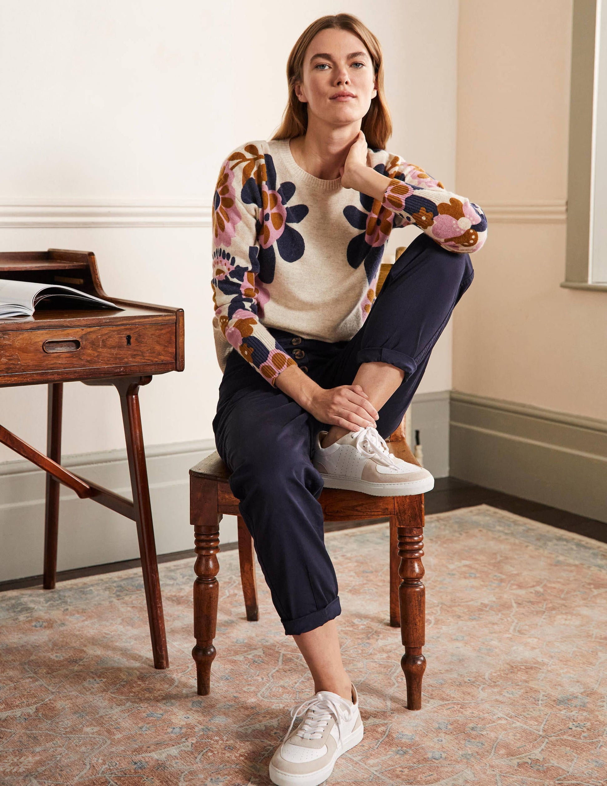 Margot Kaschmirpullover-Hellbeige Melange, Blüten-4