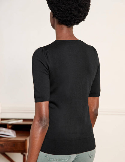 Cotton Crew Knitted Top-Black-3