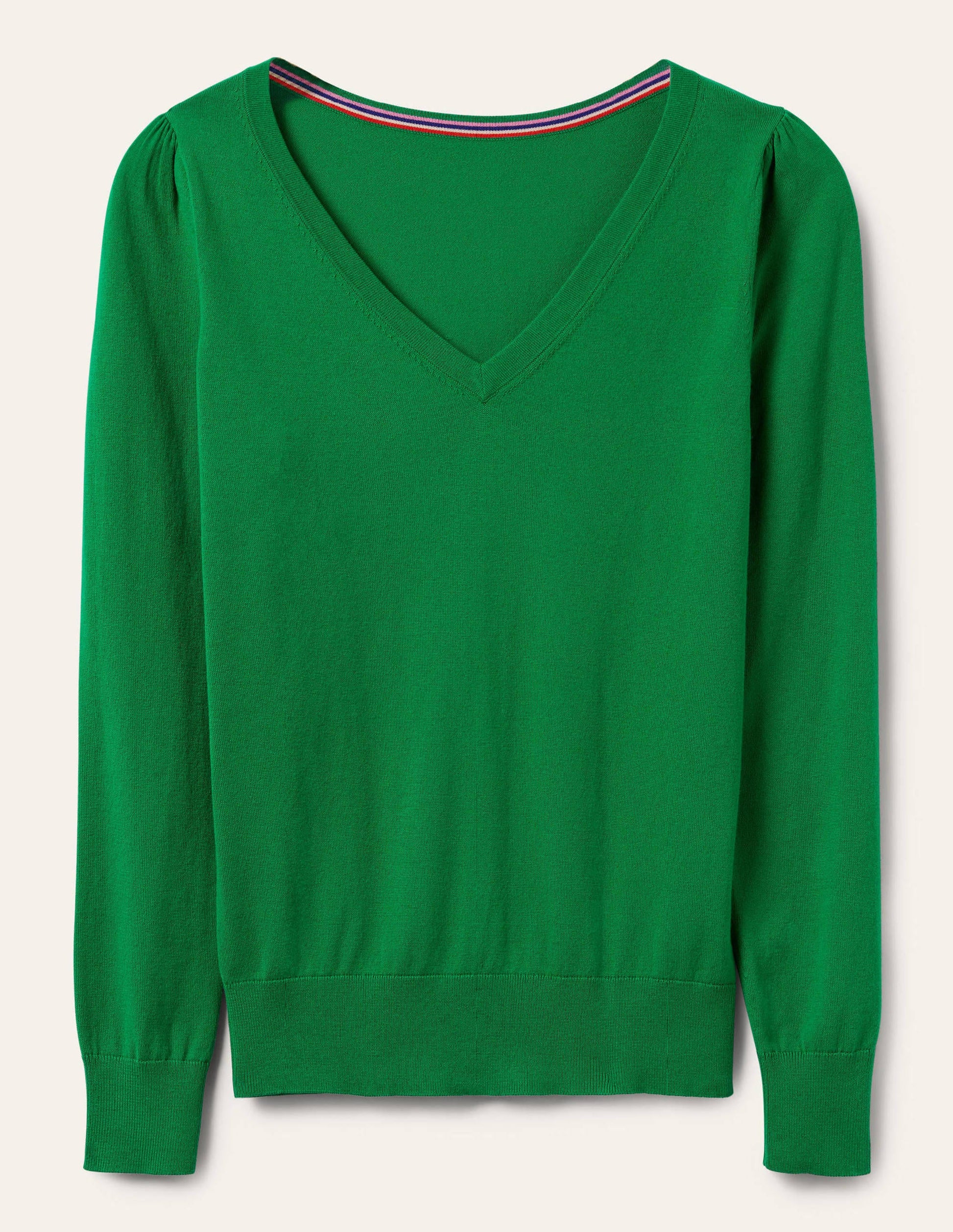 Cotton V-Neck Jumper-Highland Green-7
