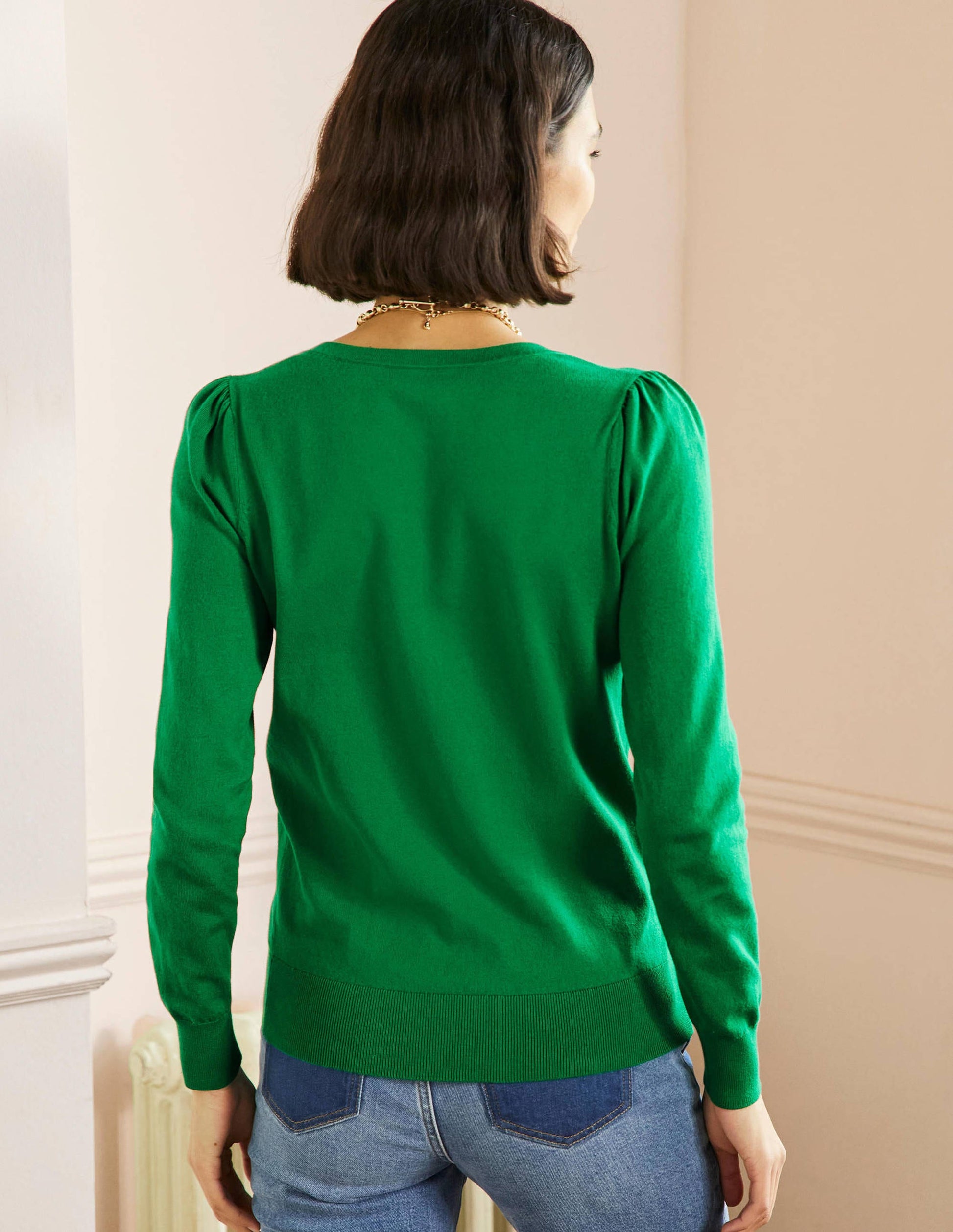 Cotton V-Neck Jumper-Highland Green-3