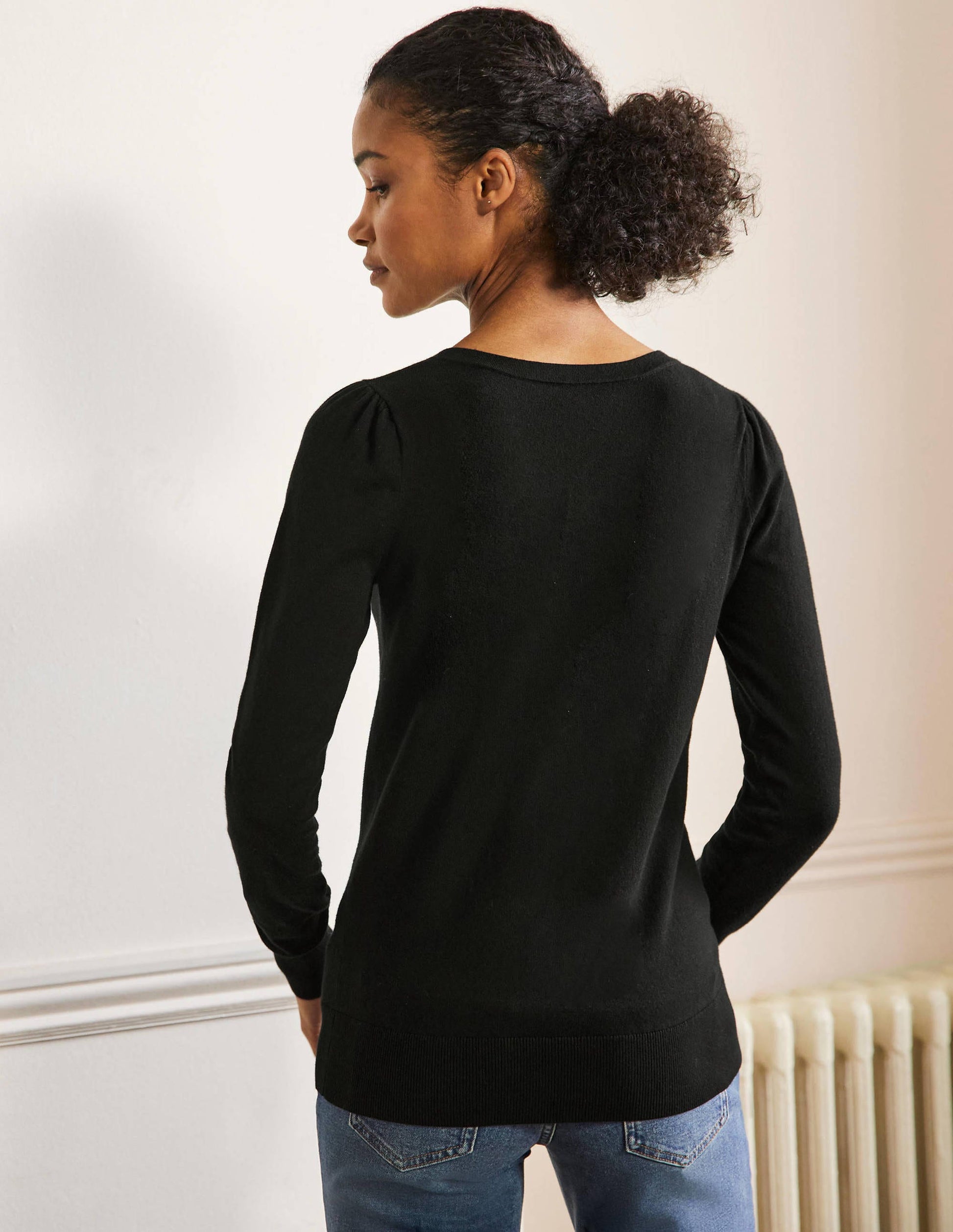 Cotton V-Neck Jumper-Black-4