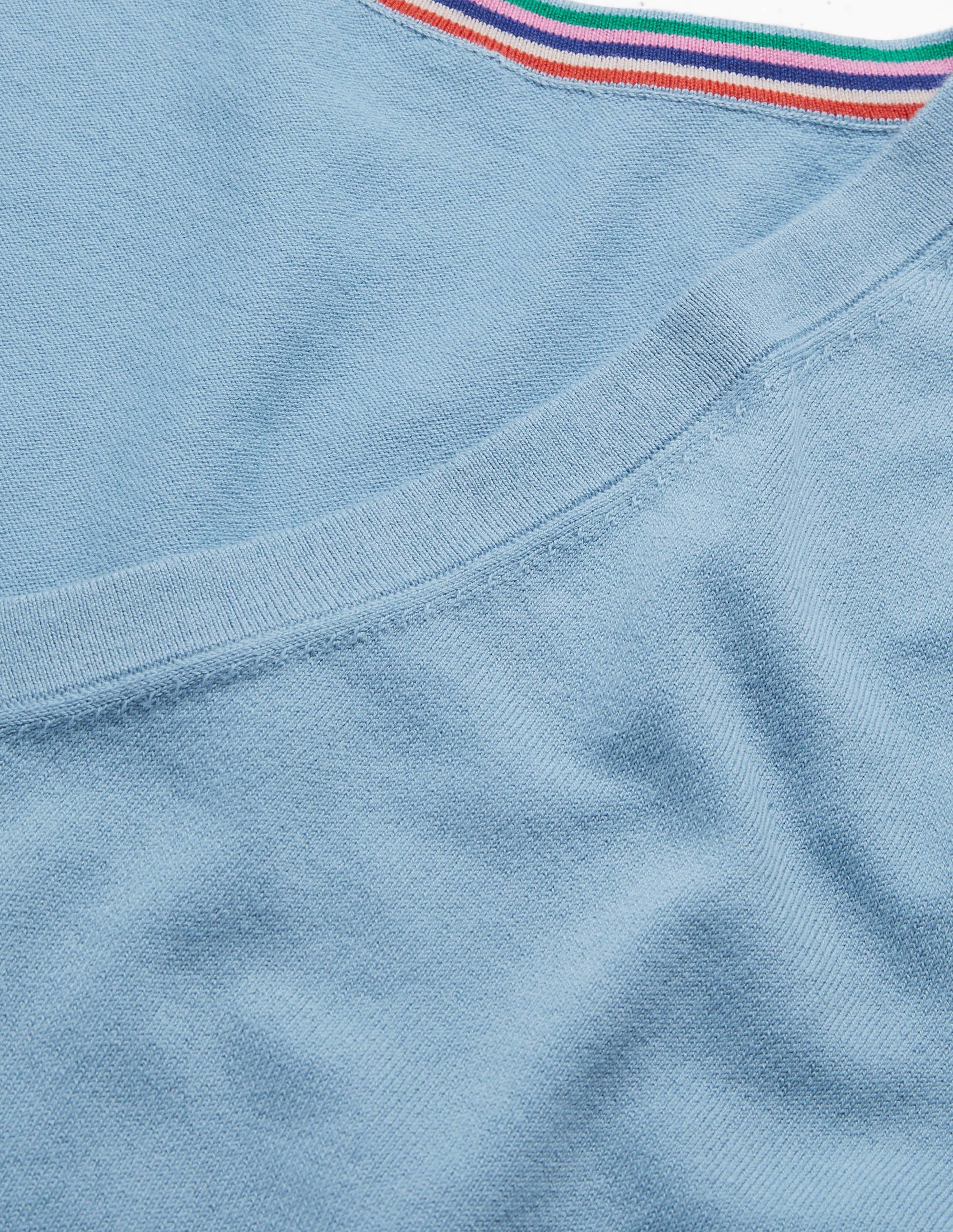 Pull col V en coton-Bleu poudré - Image 5
