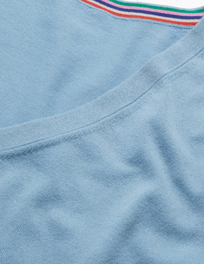 Baumwollpullover mit V-Ausschnitt-Gedecktes Blau