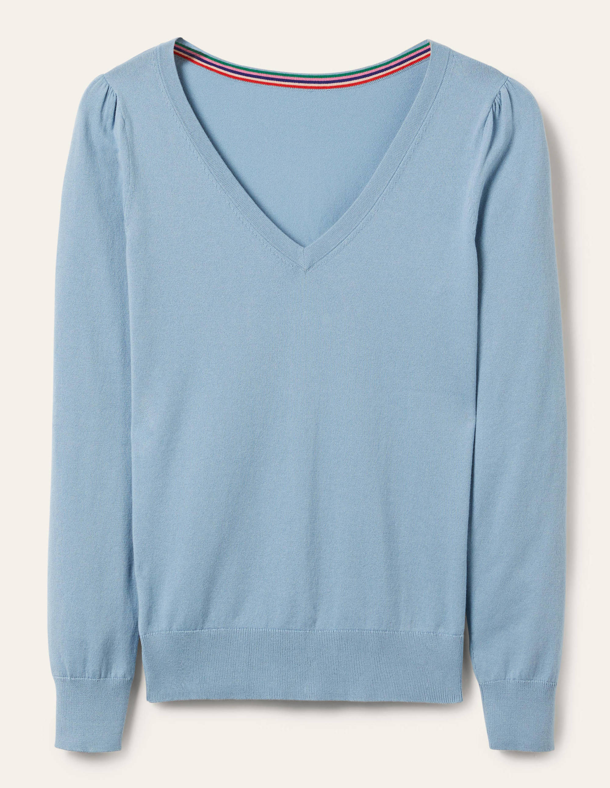 Pull col V en coton-Bleu poudré - Image 6