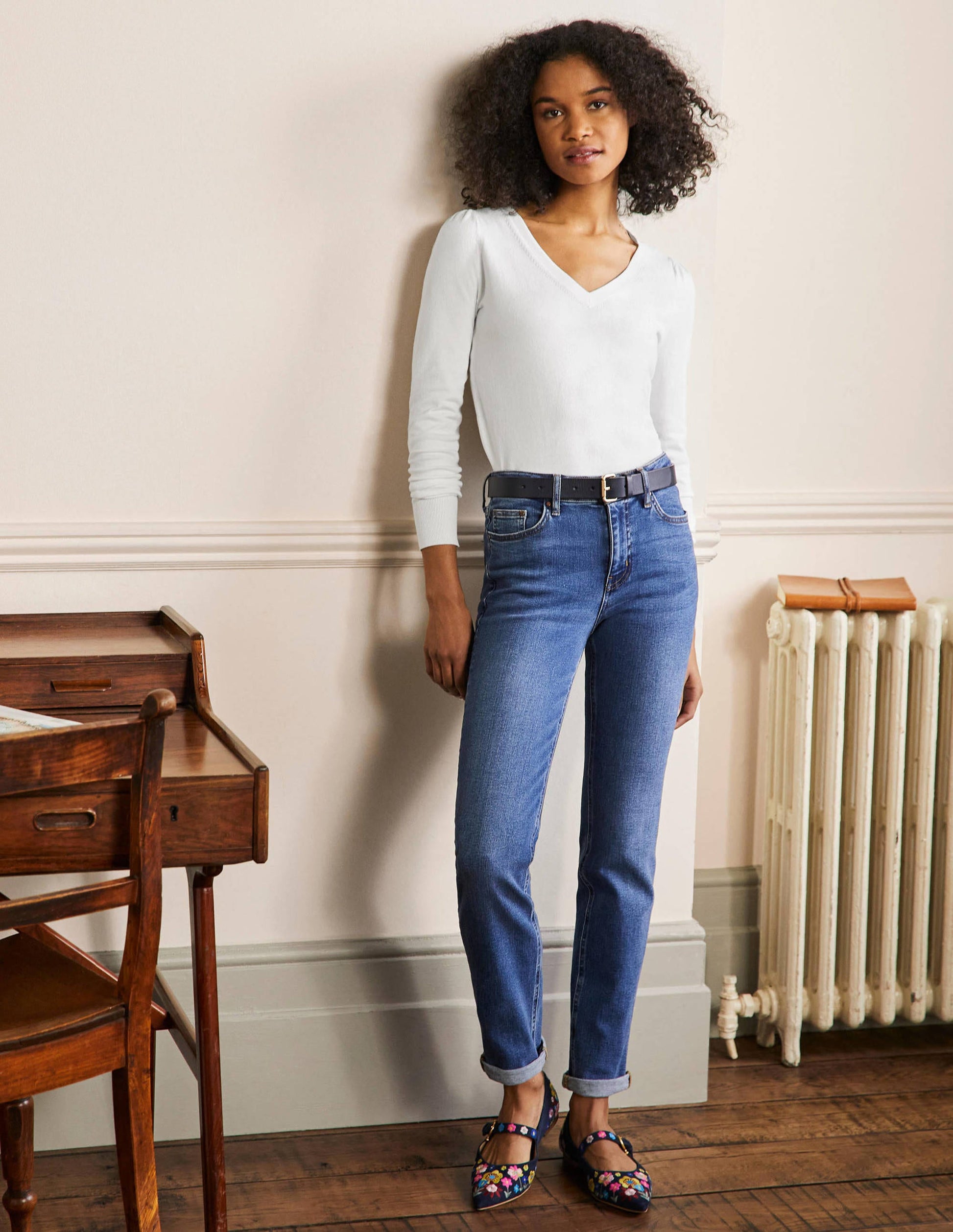 Cotton V-Neck Jumper-Ivory-4