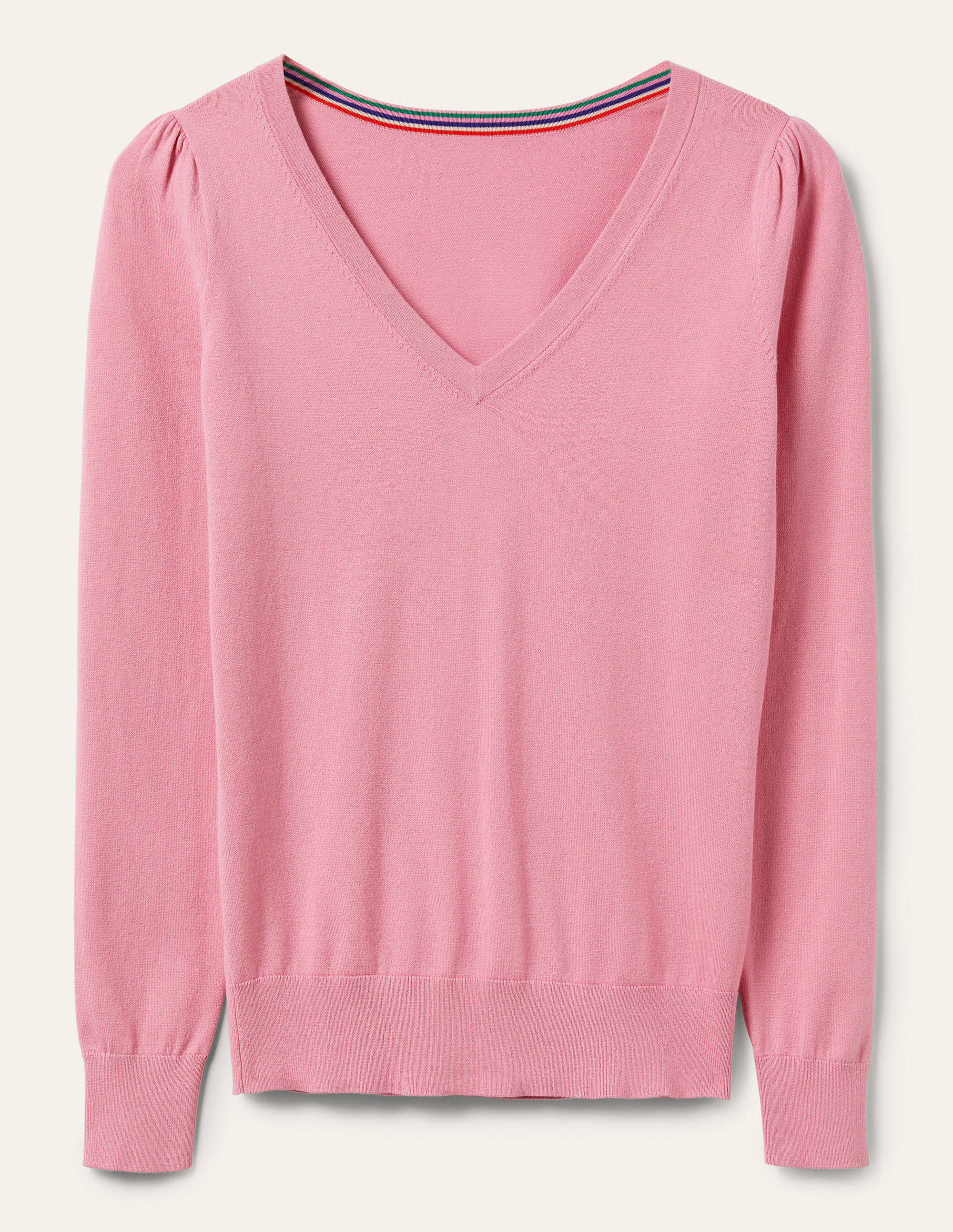 Pull col V en coton-Rose bouquet - Image 6