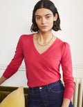 Cotton V-Neck Jumper-Radish