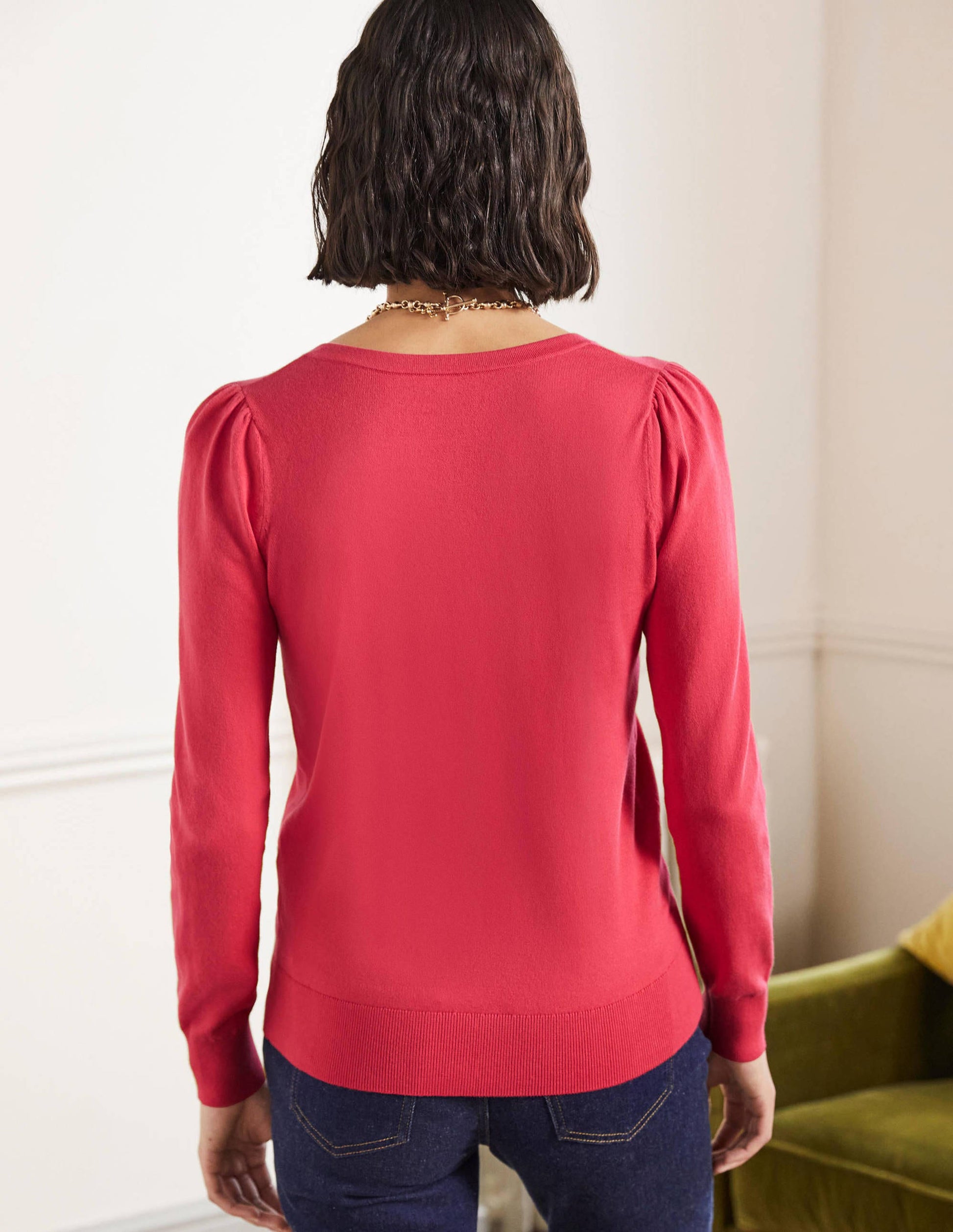 Cotton V-Neck Jumper-Radish-3