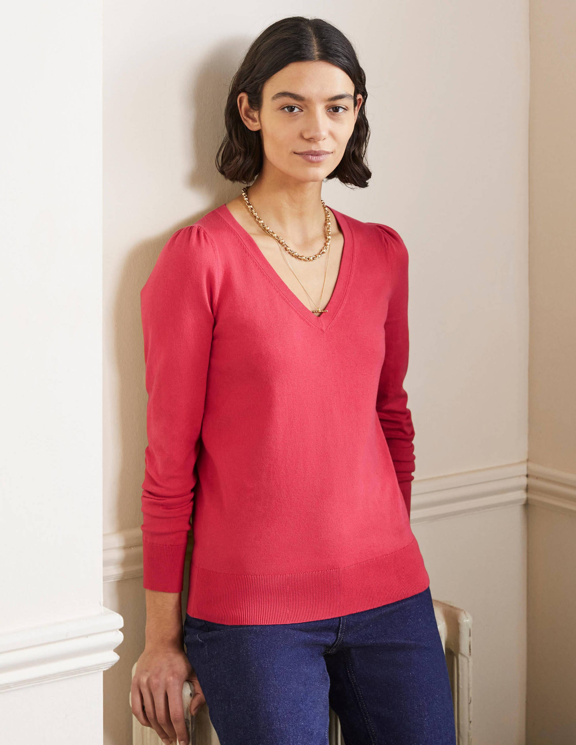 Pull col V en coton-Radis - Image 4