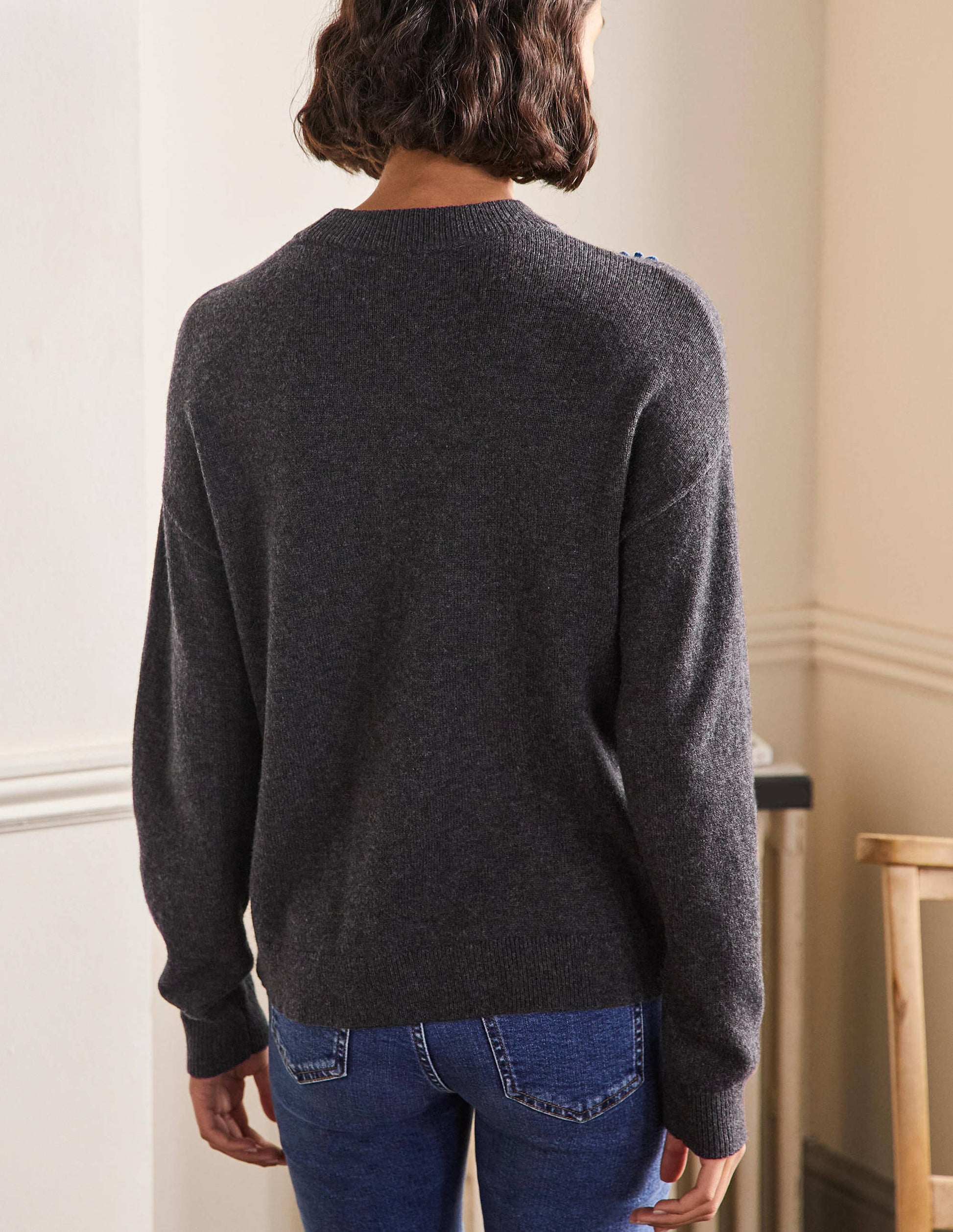 Relaxed Embroidered Jumper-Charcoal Melange, Sunflower-3
