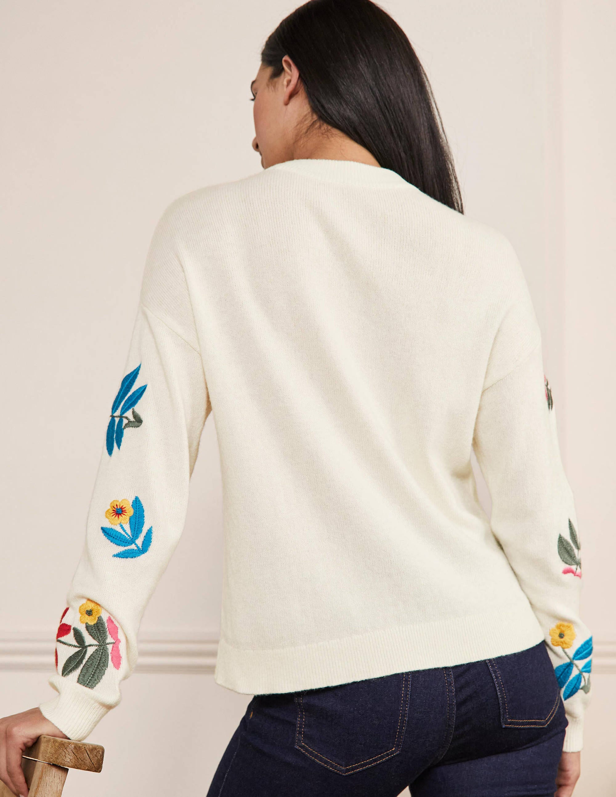 Lockerer Pullover mit Stickerei-Naturweiß - Image 3