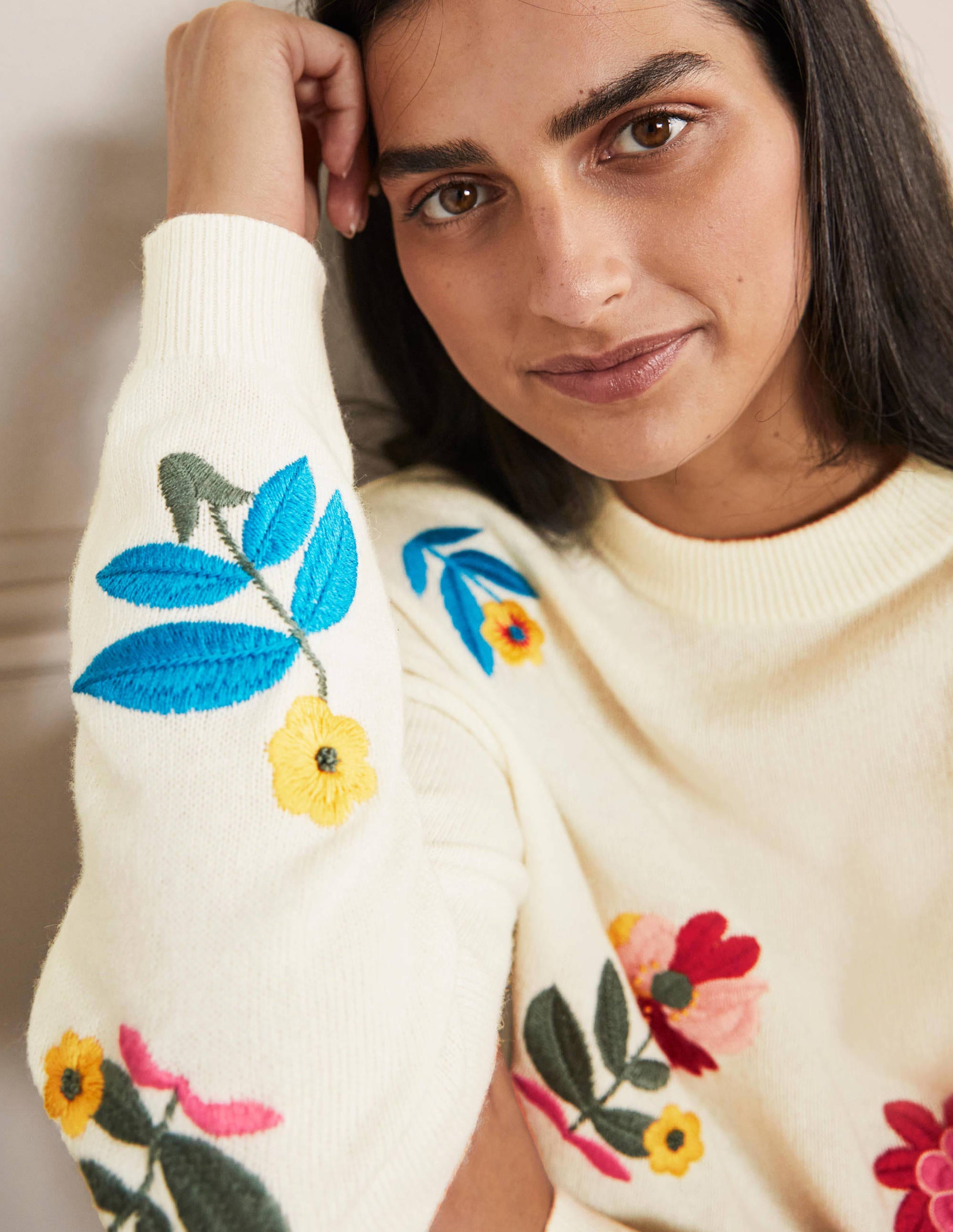 Lockerer Pullover mit Stickerei-Naturweiß - Image 4